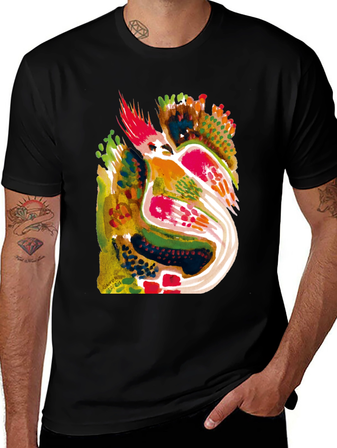 Variant 20 of Abstract Parrot Art Print Black T-Shirt