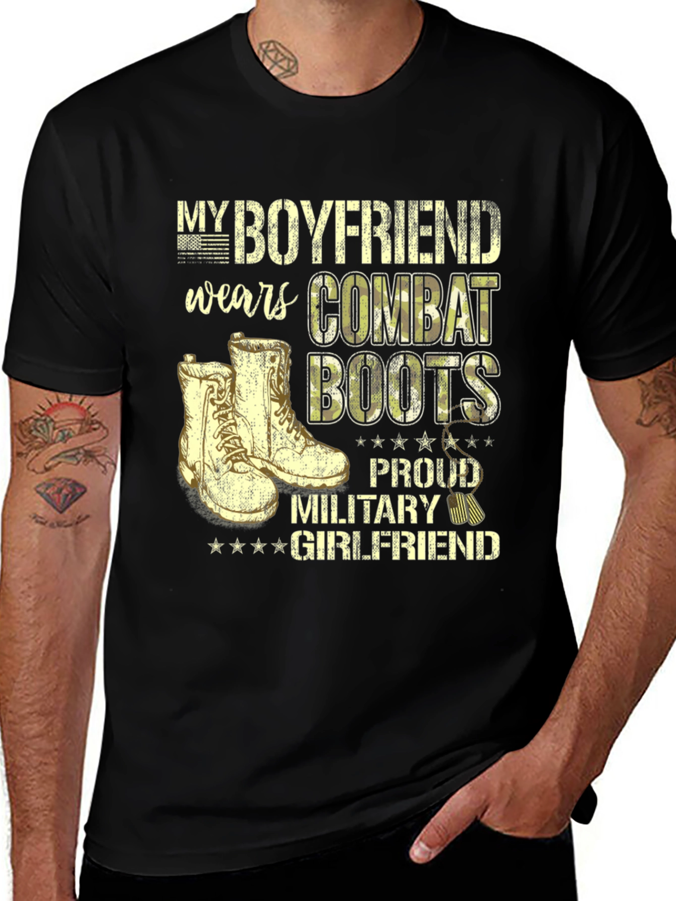Variant 9 of My Boyfriend Wears Combat Boots T-Shirt Military Girlfriend Pride