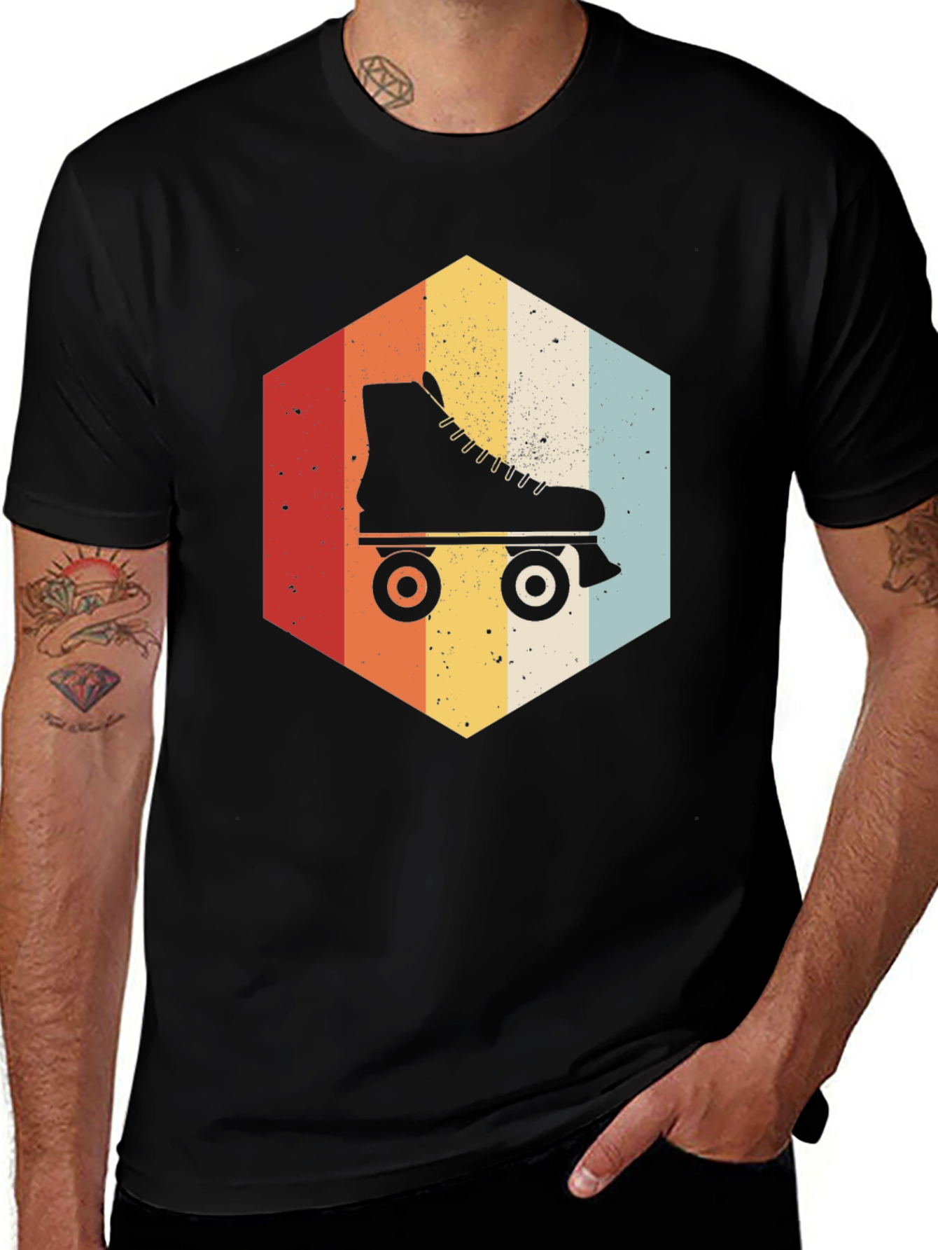 Variant 23 of Retro Roller Skate Hexagon Graphic T-Shirt