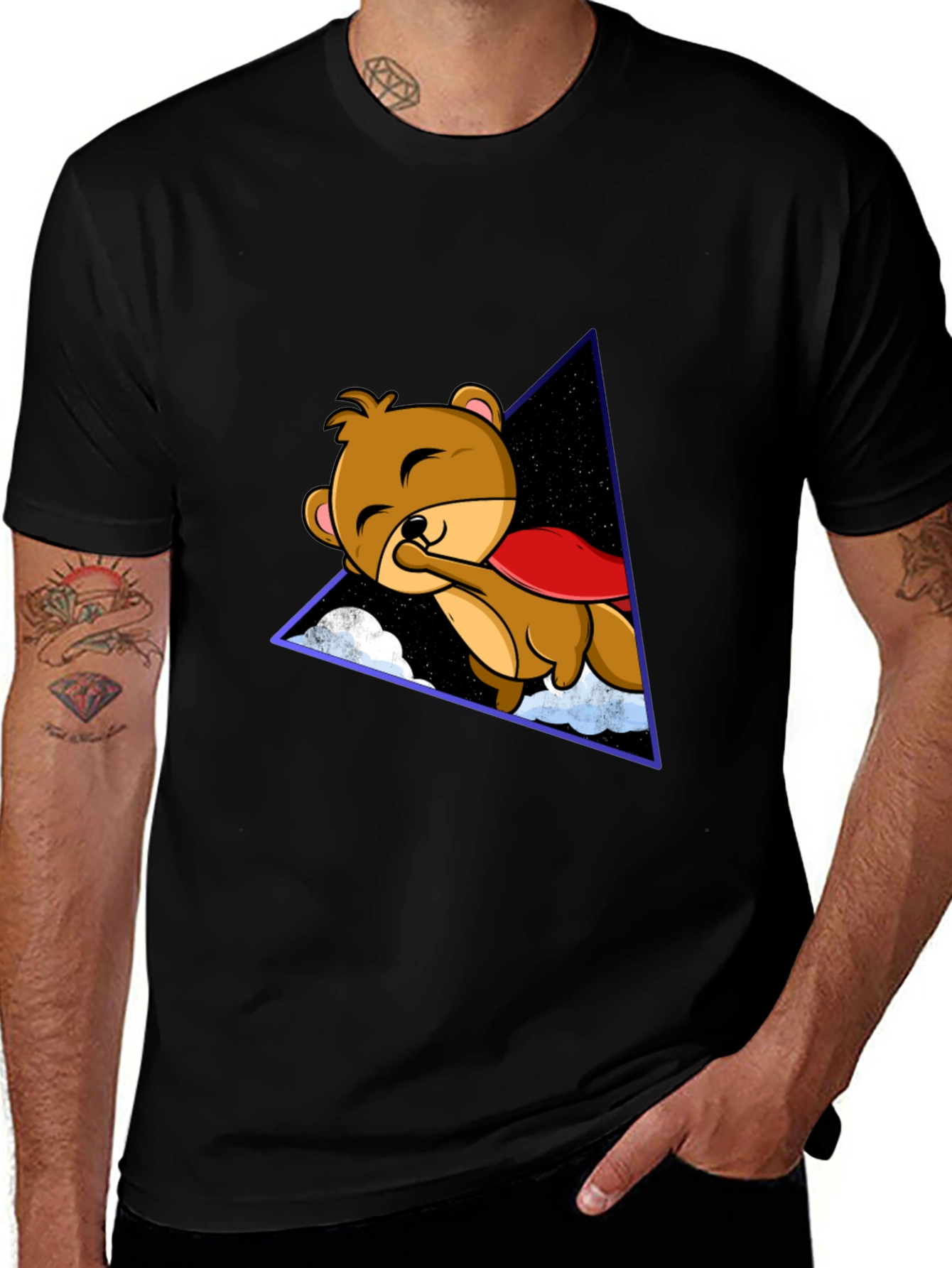 Variant 21 of Super Bear T-Shirt - Black Cotton Graphic Tee