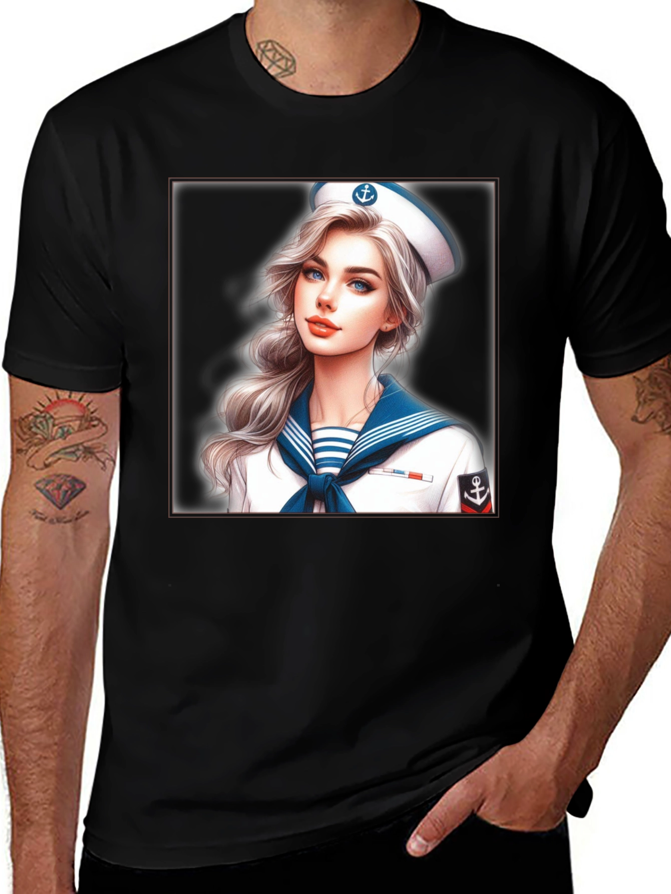 Variant 23 of Sailor Girl Graphic Tee - Black Cotton T-Shirt