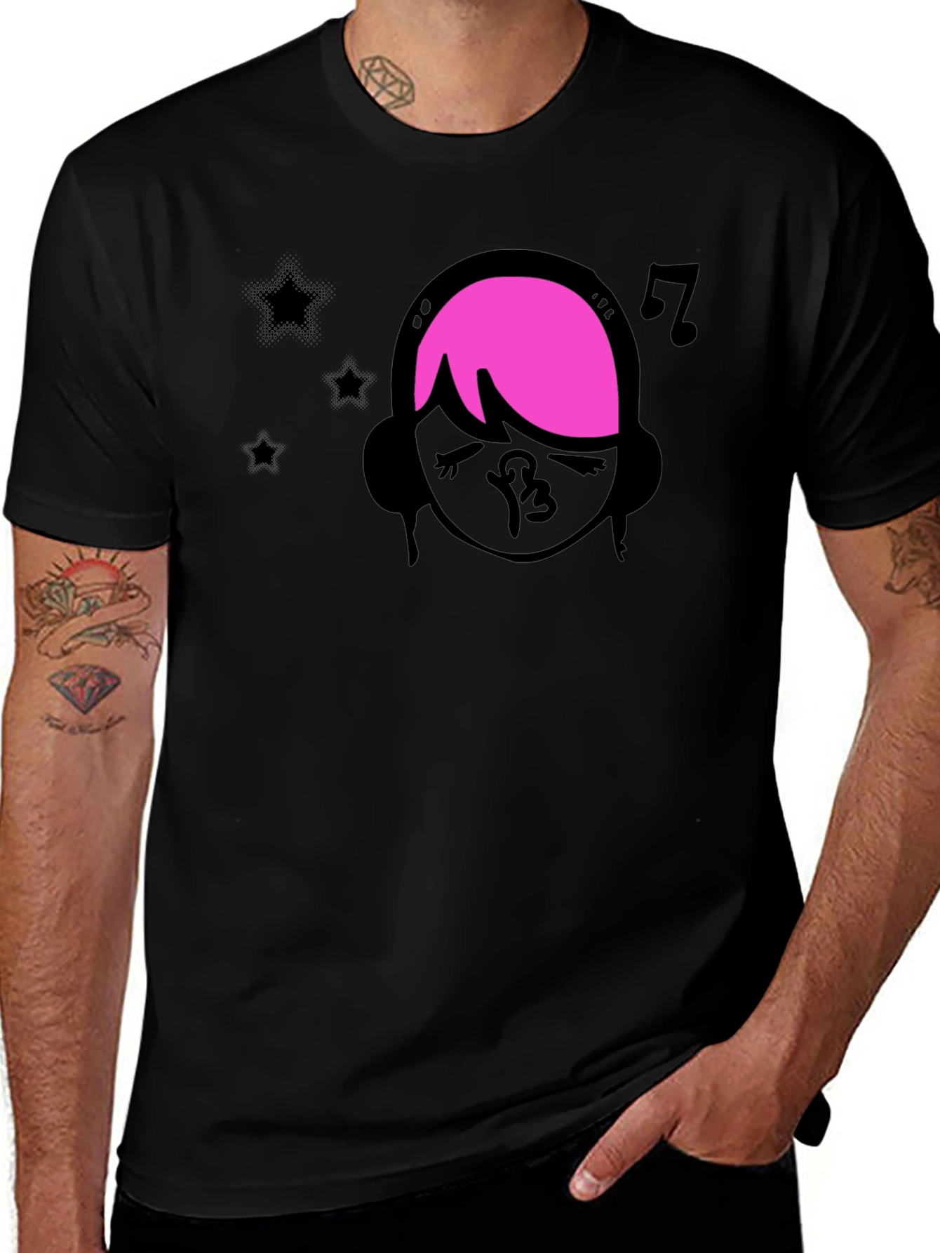 Variant 17 of Graphic Print T-Shirt with Pink Hair Design