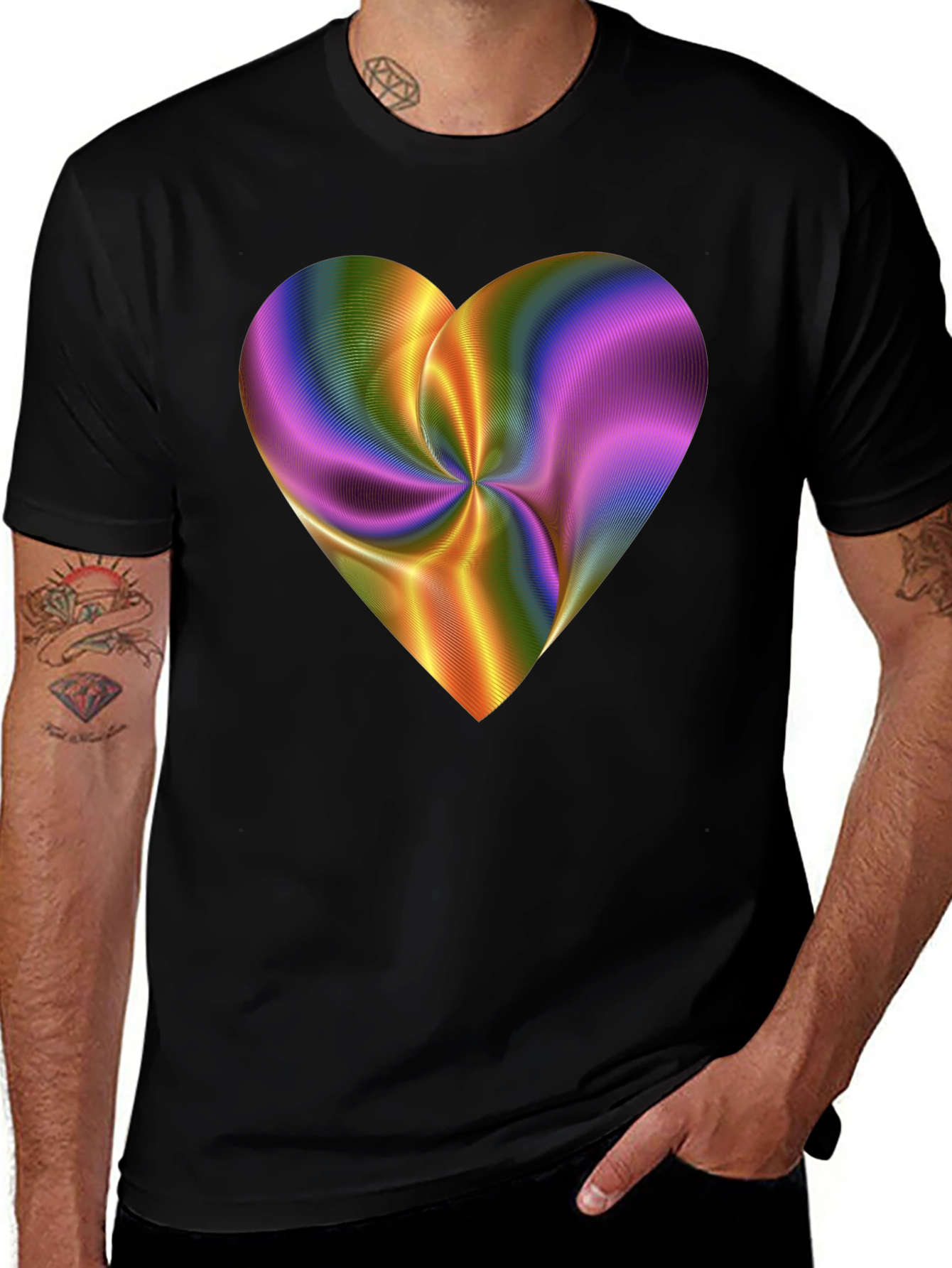 Variant 13 of Rainbow Heart Graphic Tee - Artistic Men's Black T-Shirt