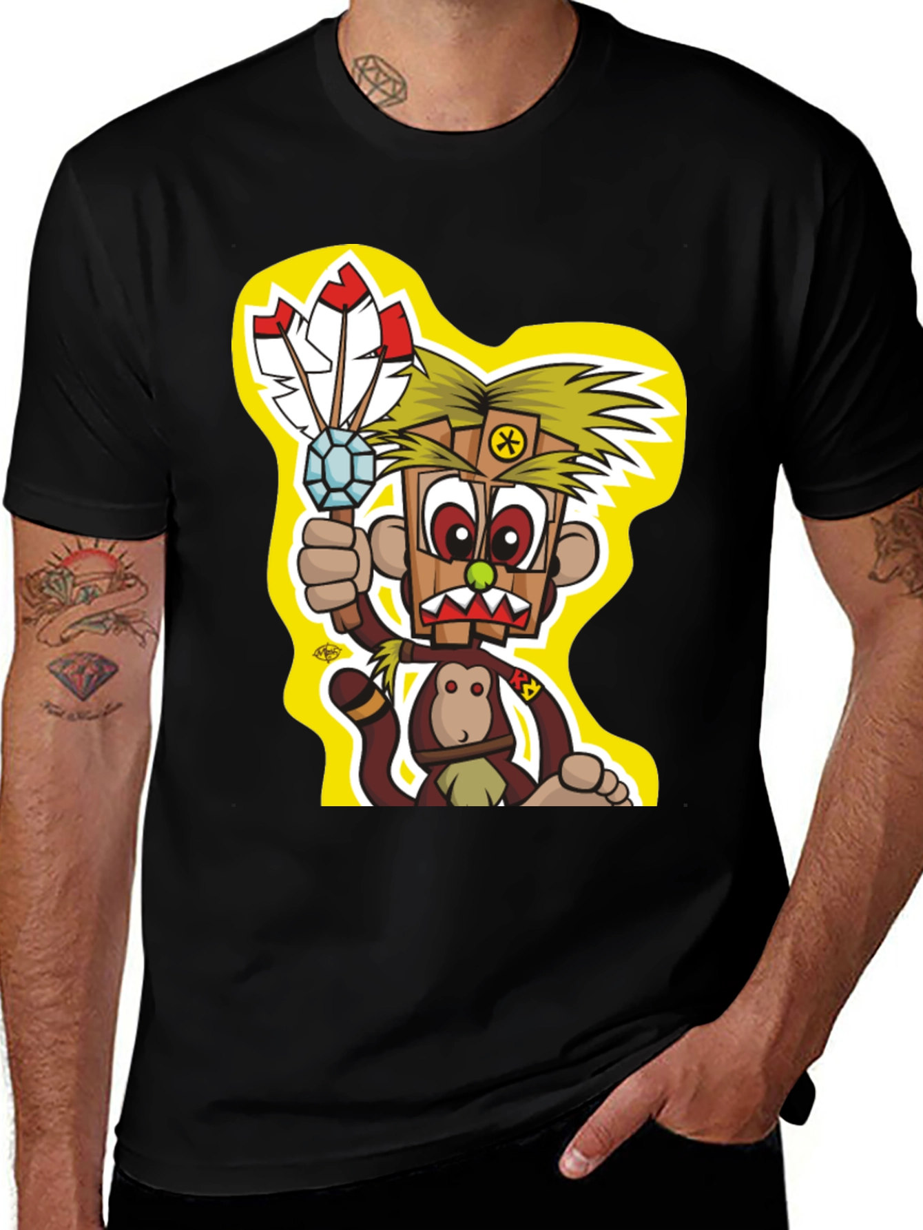 Cartoon Monkey T-Shirt - Black Graphic Tee