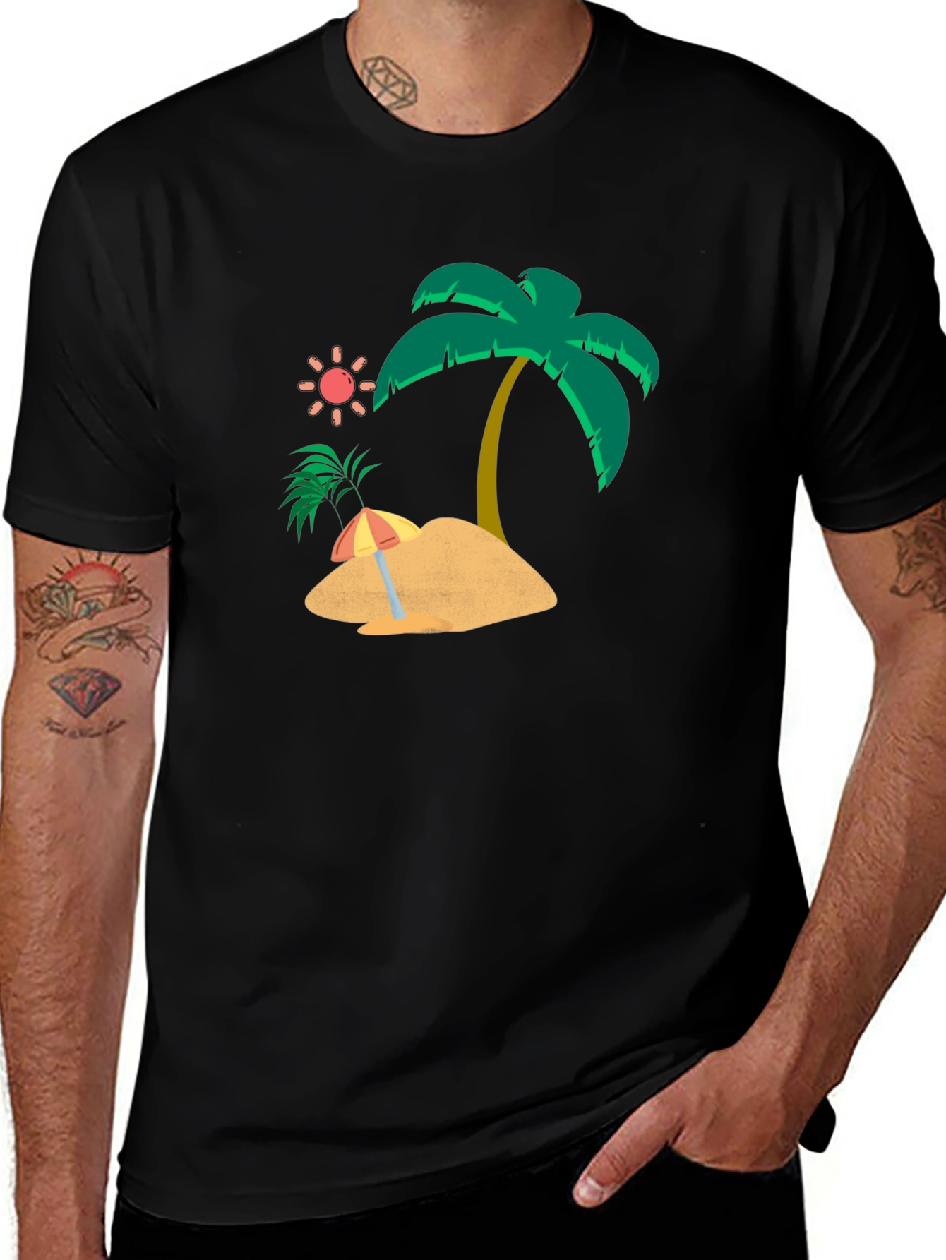 Variant 16 of Tropical Island Graphic Tee - Men's Black T-Shirt