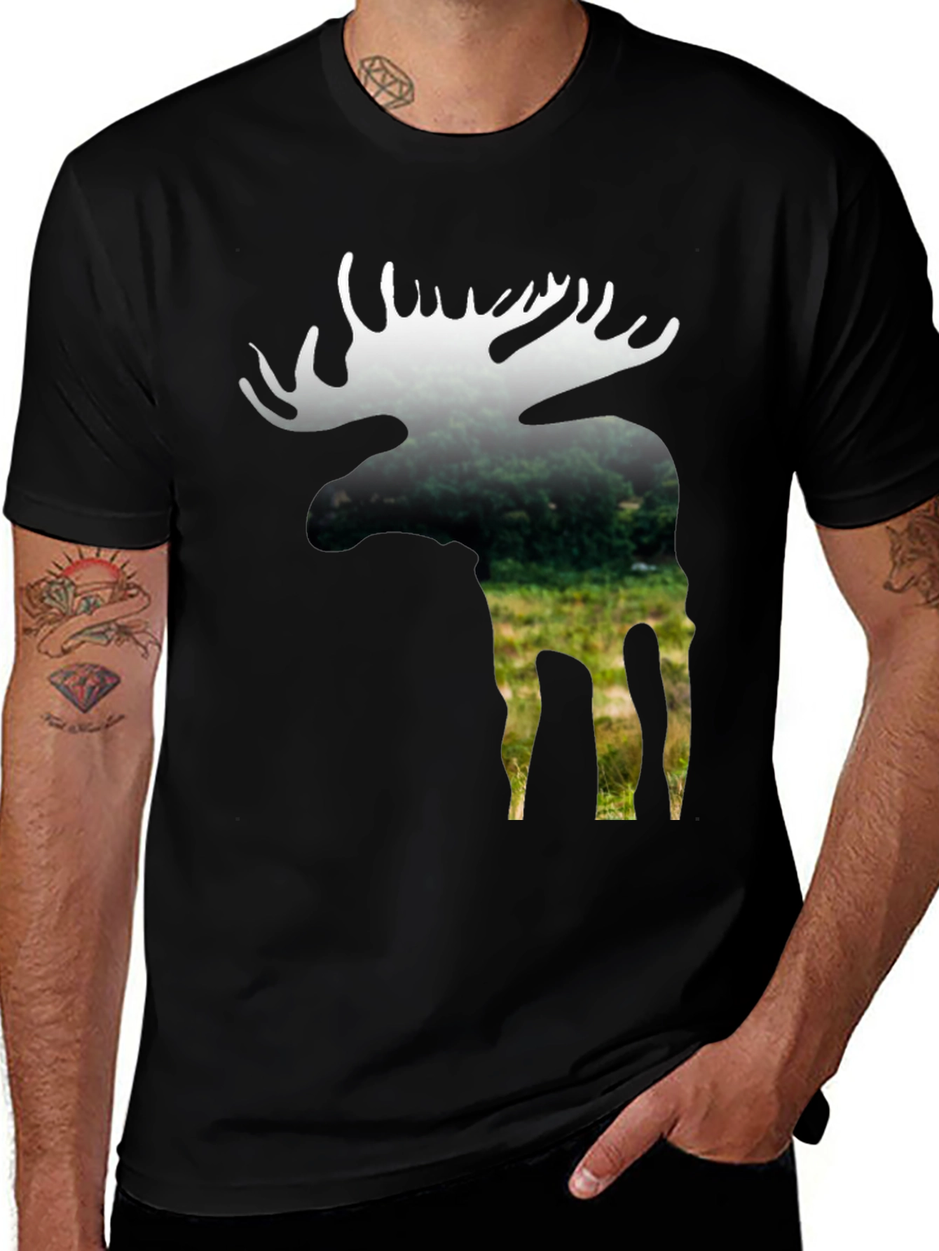 Variant 9 of Nature Moose Graphic Tee - Black Cotton Blend