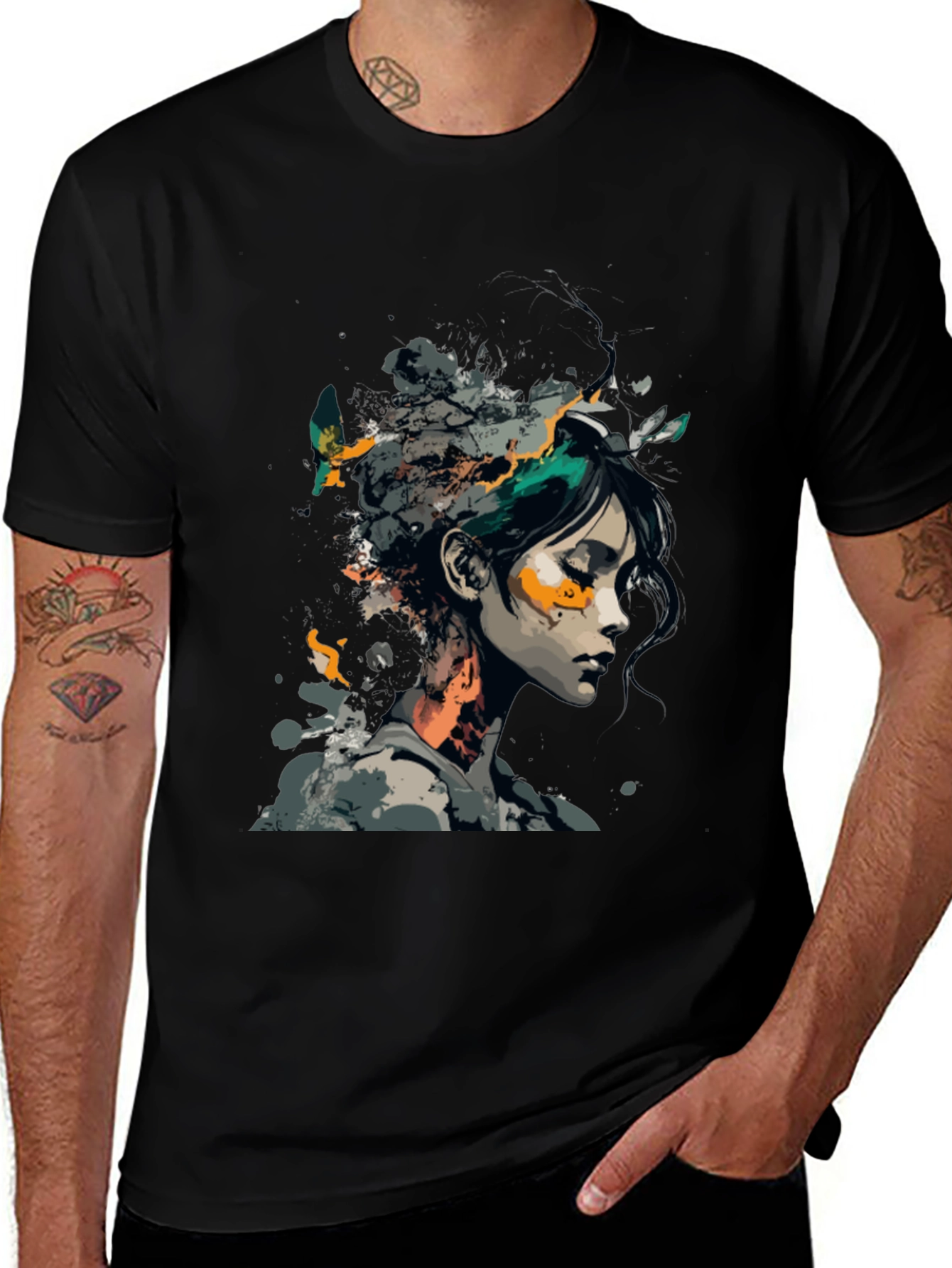 Variant 2 of Artistic Woman Graphic Black T-Shirt