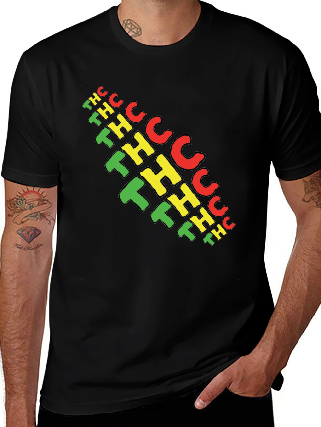 THC Graphic Print Black T-Shirt