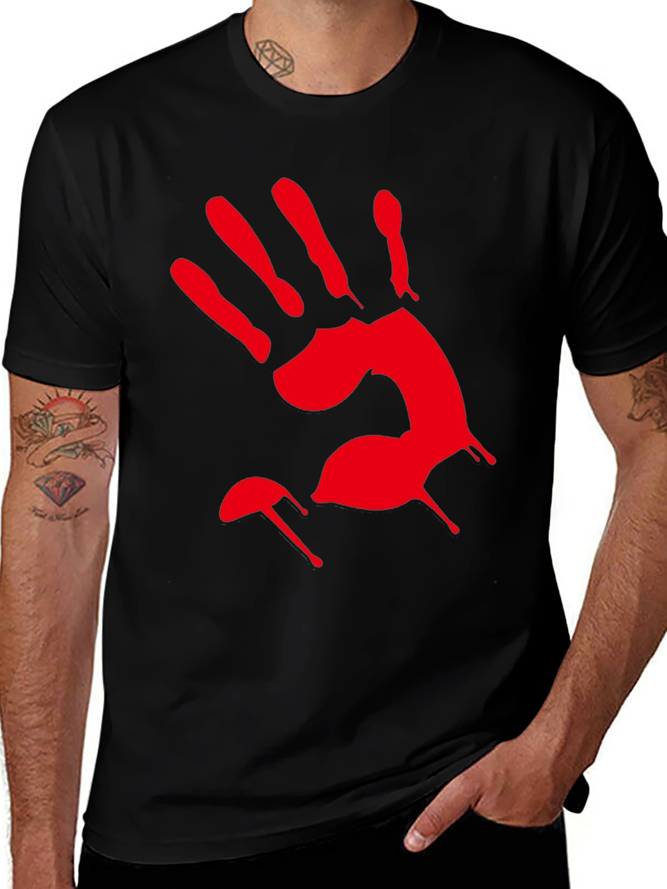 Variant 28 of Bloody Handprint Graphic Tee - Men's Black T-Shirt