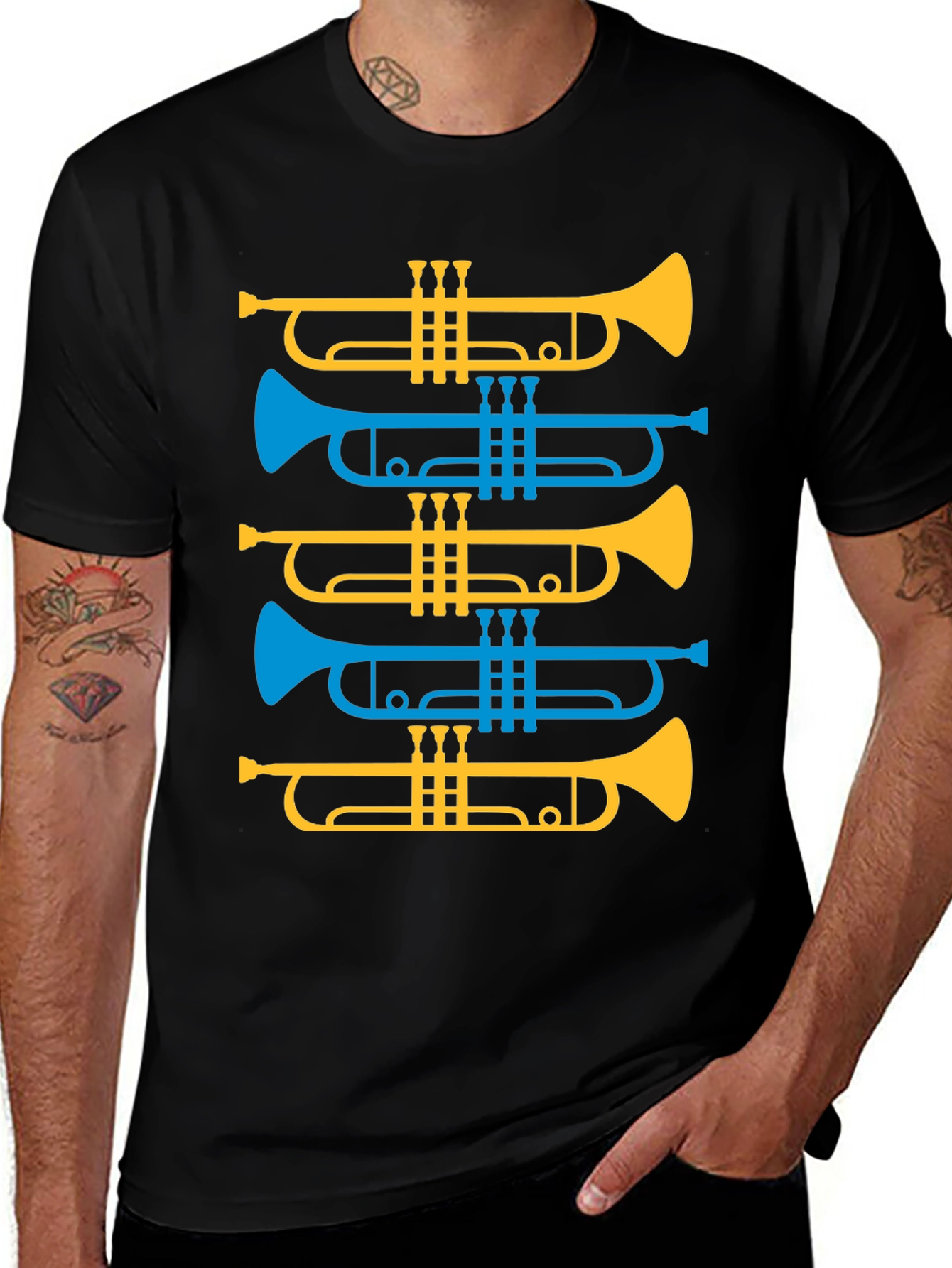 Variant 11 of Trumpet Pattern T-Shirt - Musical Instrument Design