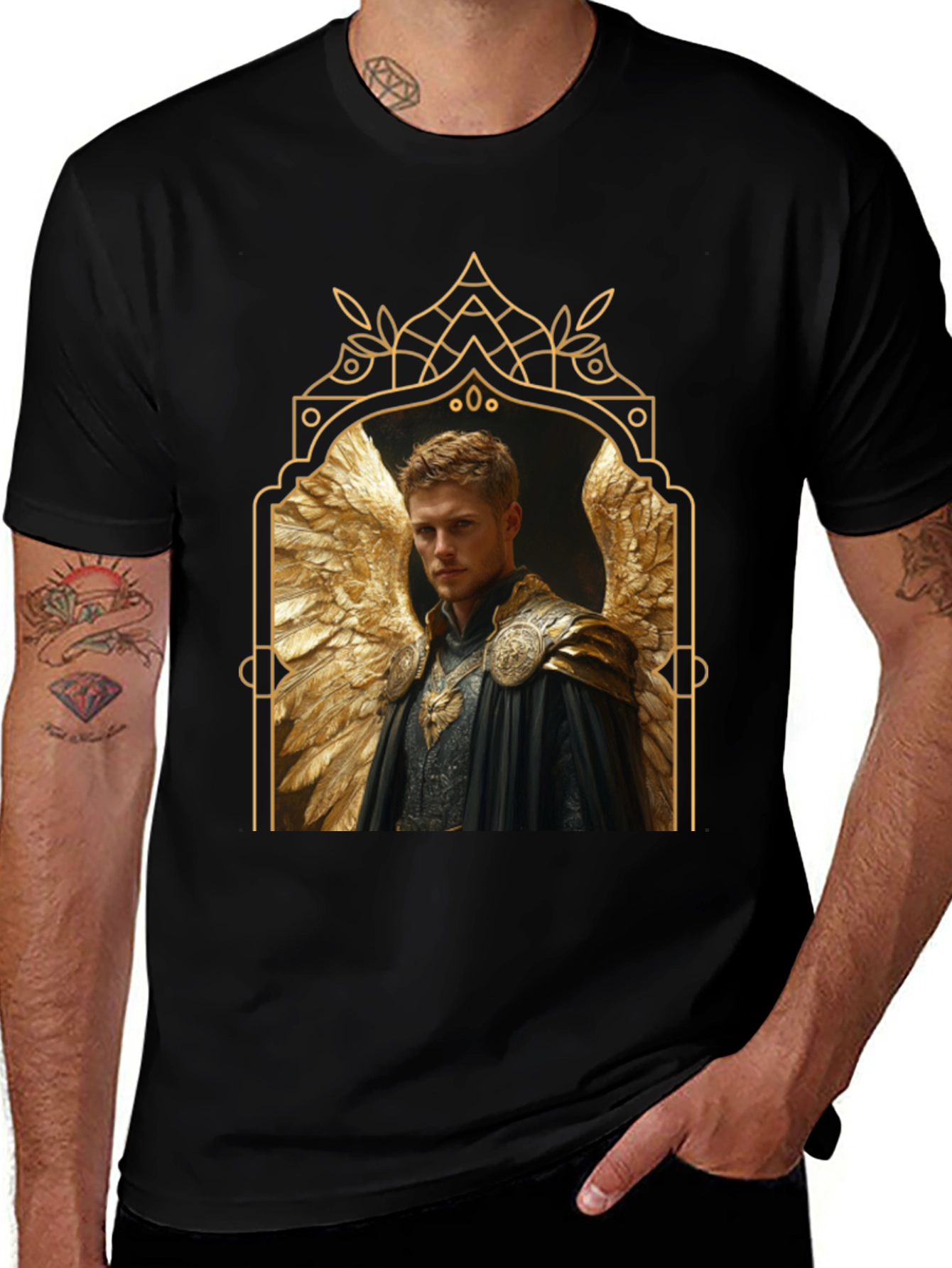 Variant 21 of Angel Winged Warrior Black T-Shirt