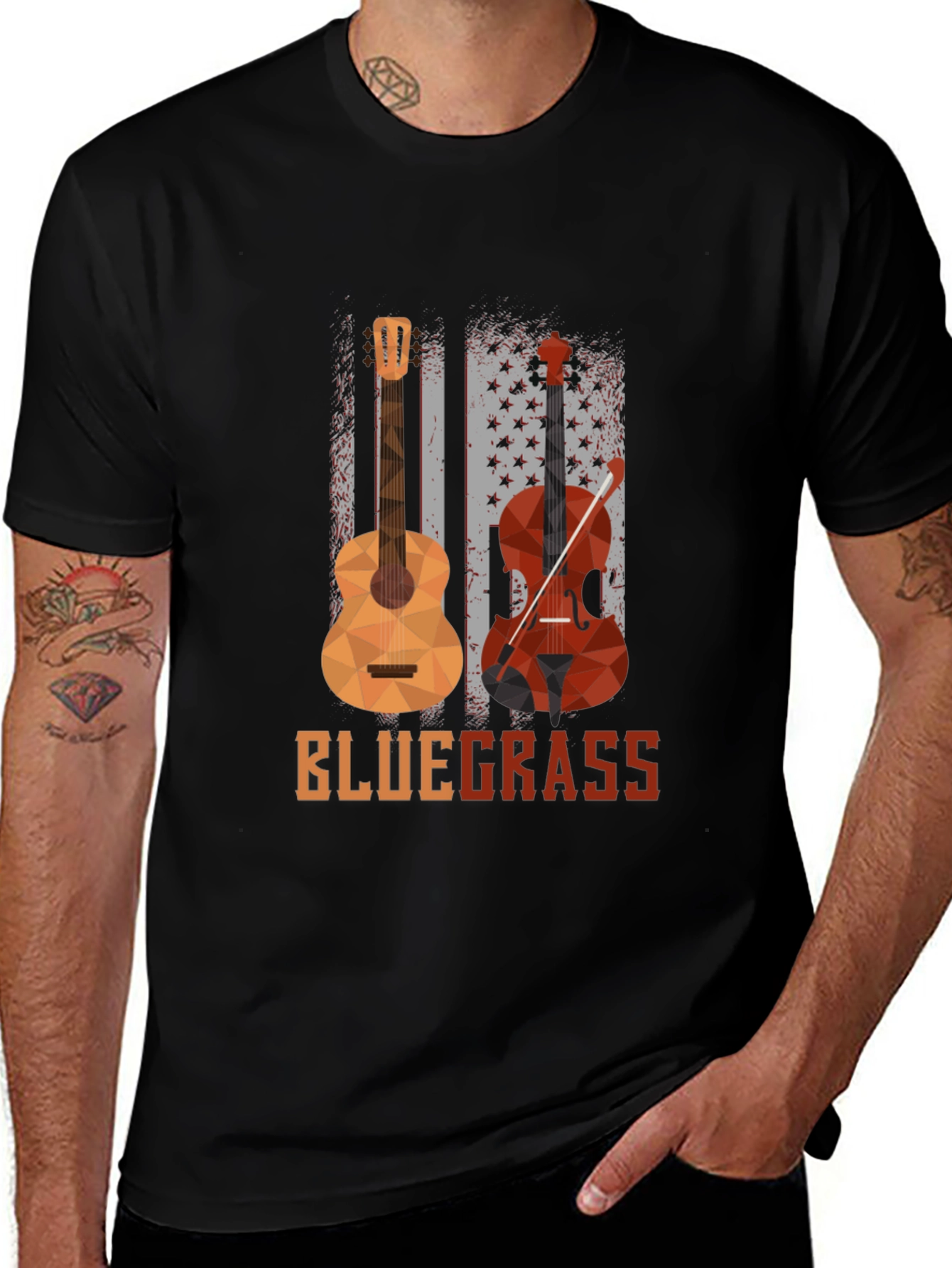 Bluegrass Music T-Shirt - Guitar and Violin Graphic Tee