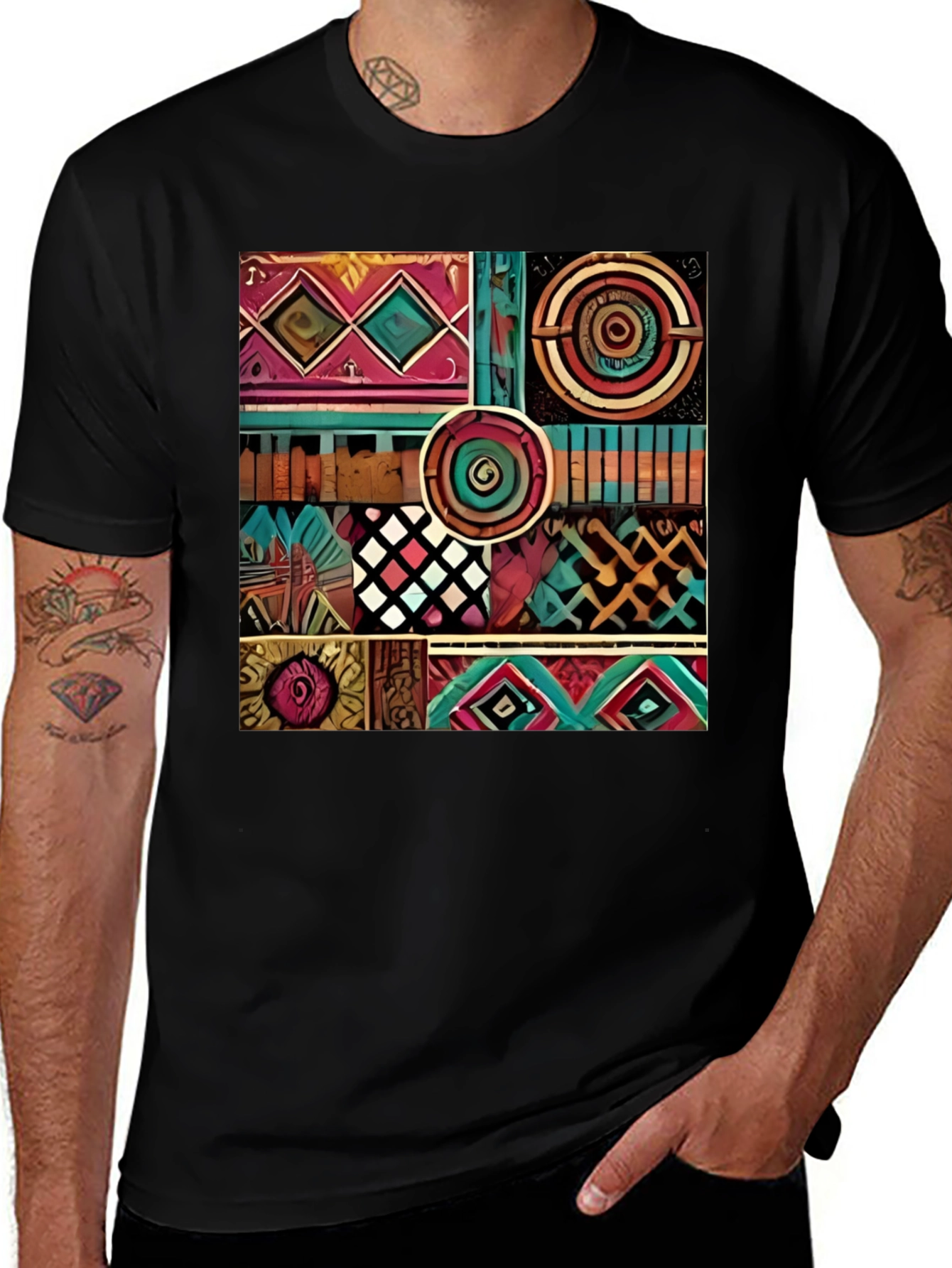 Black Abstract Pattern Graphic Print T-Shirt main image