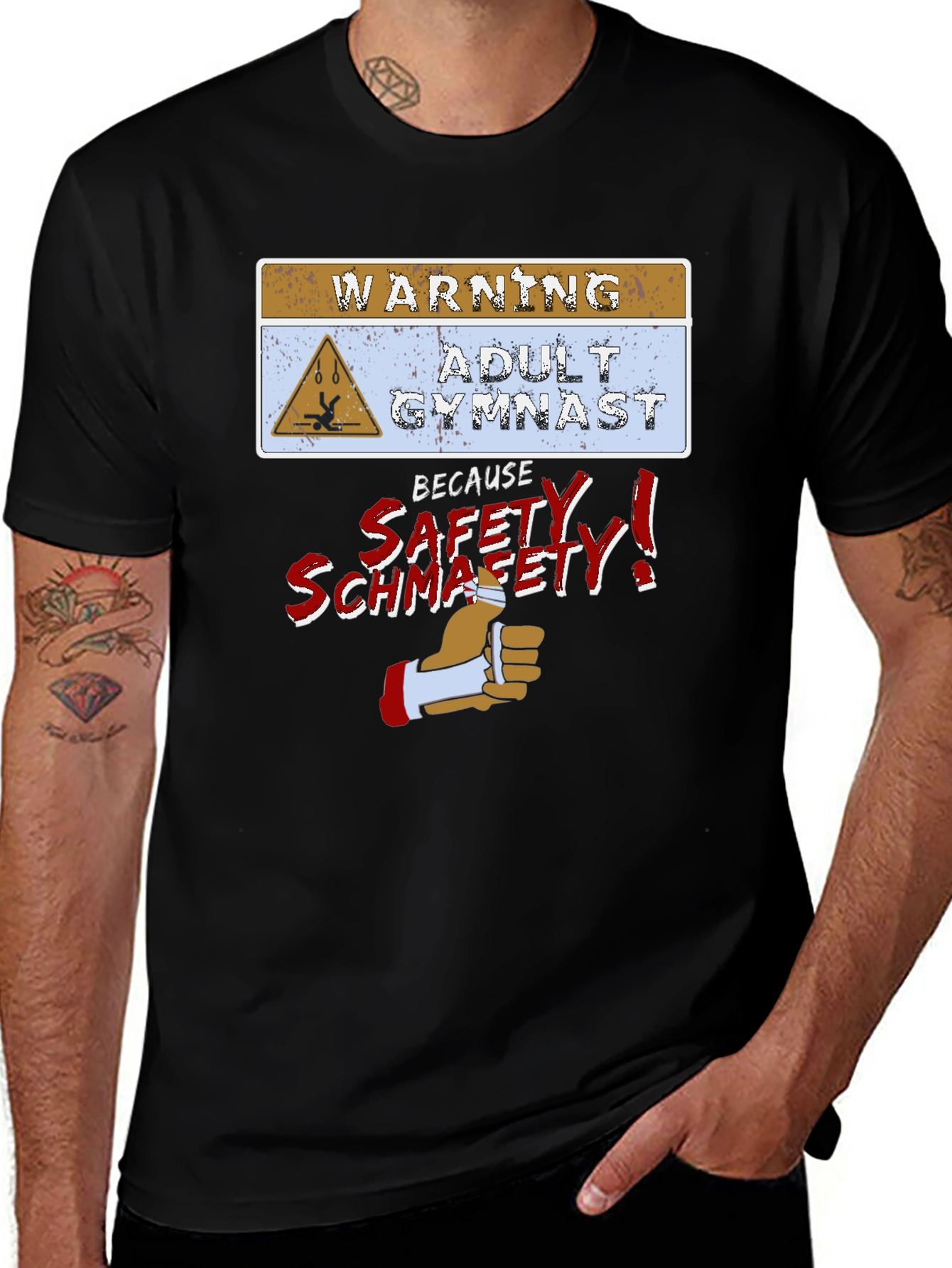 Variant 13 of Adult Gymnast Warning T-Shirt - Safety Schmafety