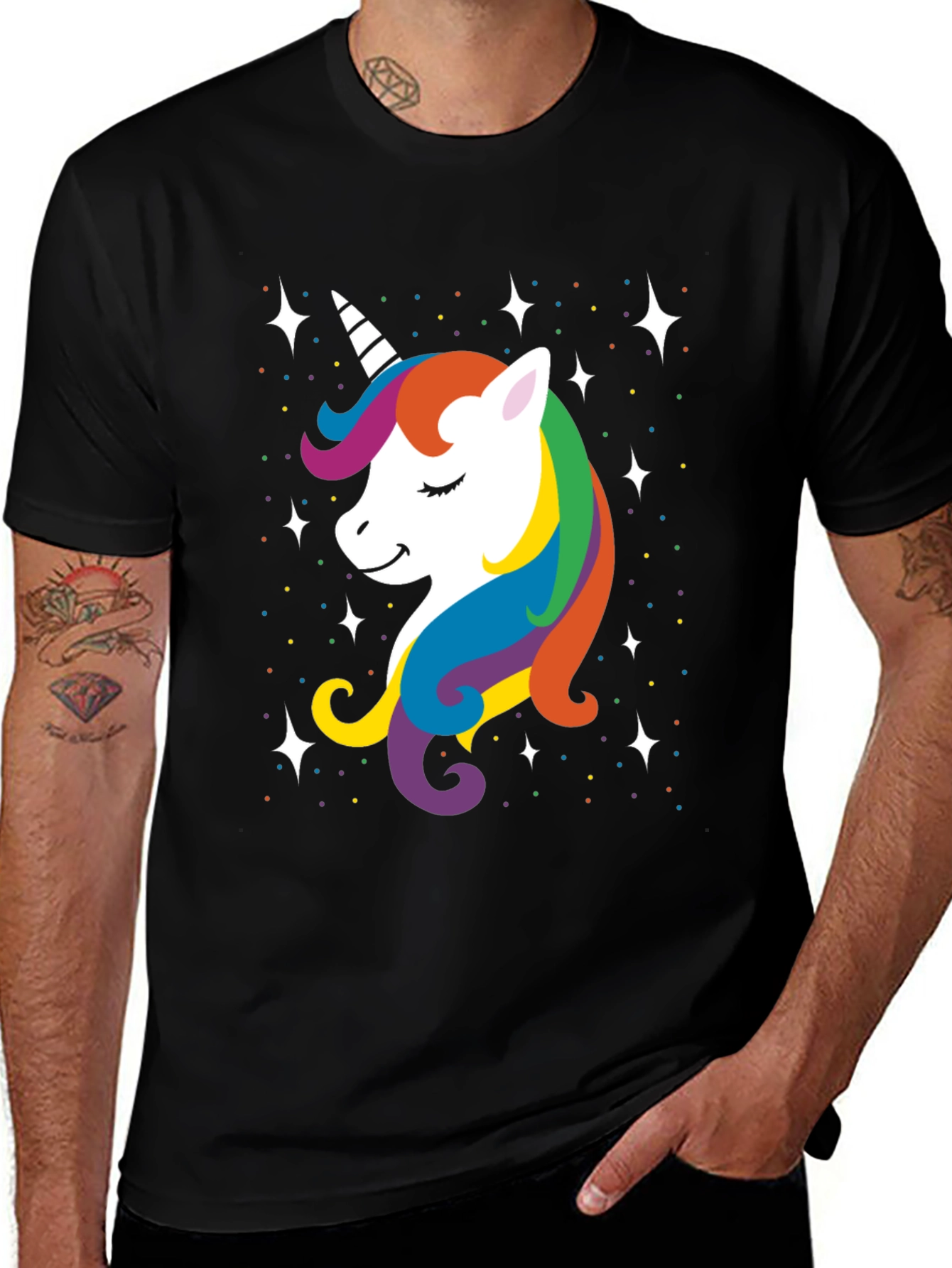 Unicorn Rainbow T-Shirt - Men's Black Graphic Tee