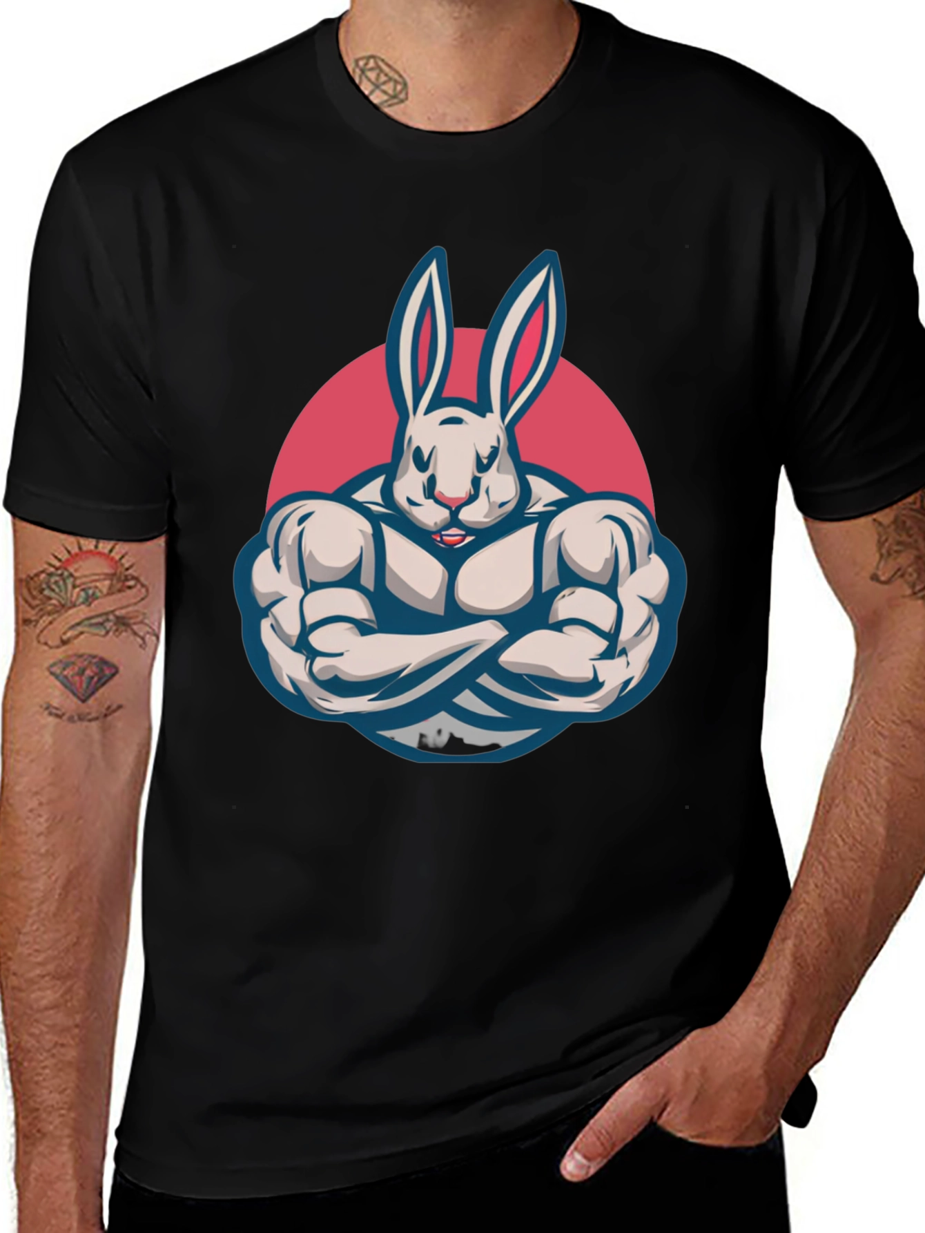 Variant 13 of Funny Muscular Rabbit Black T-Shirt