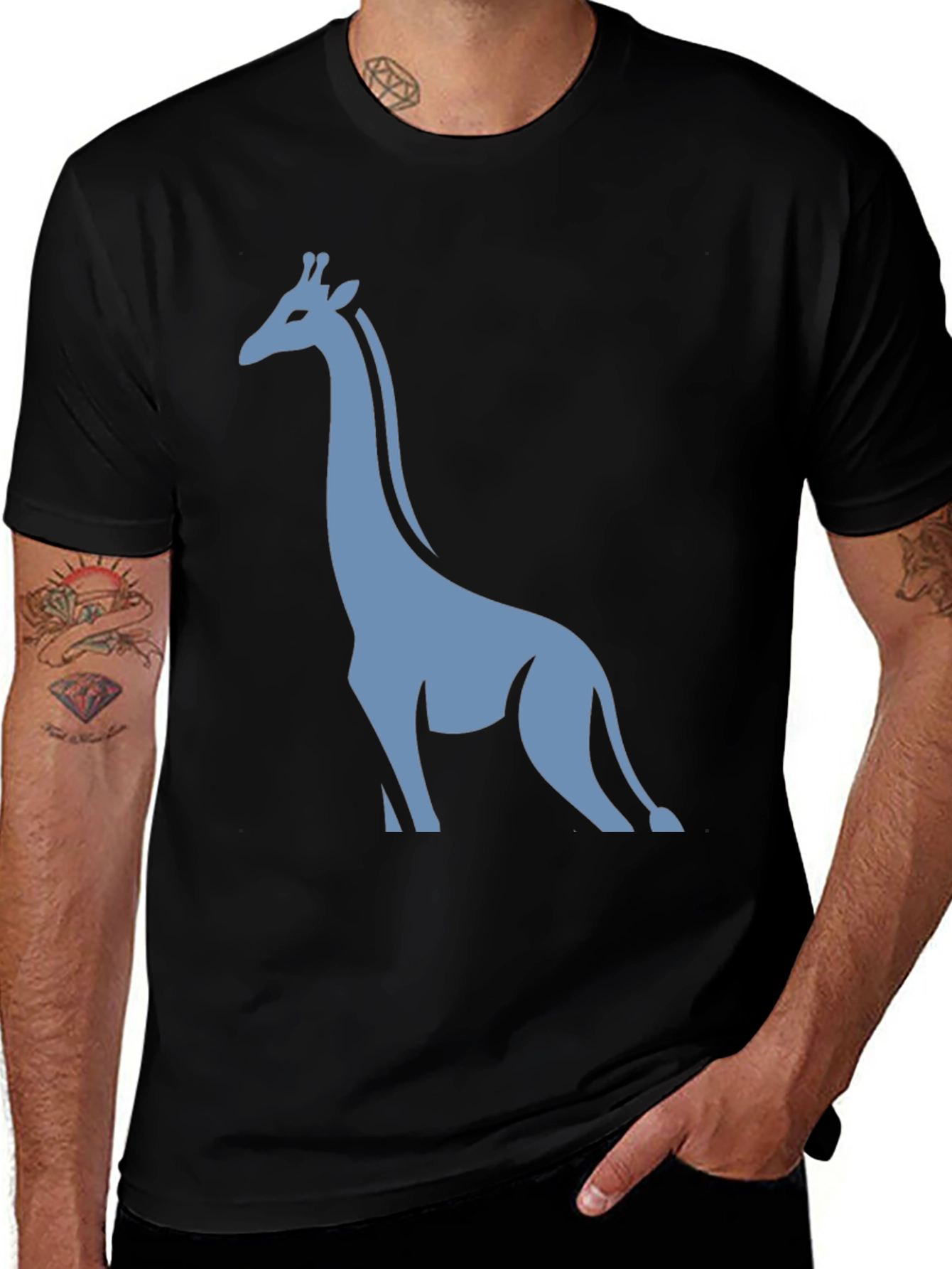Variant 11 of Giraffe Silhouette Graphic Tee - Casual Black T-Shirt