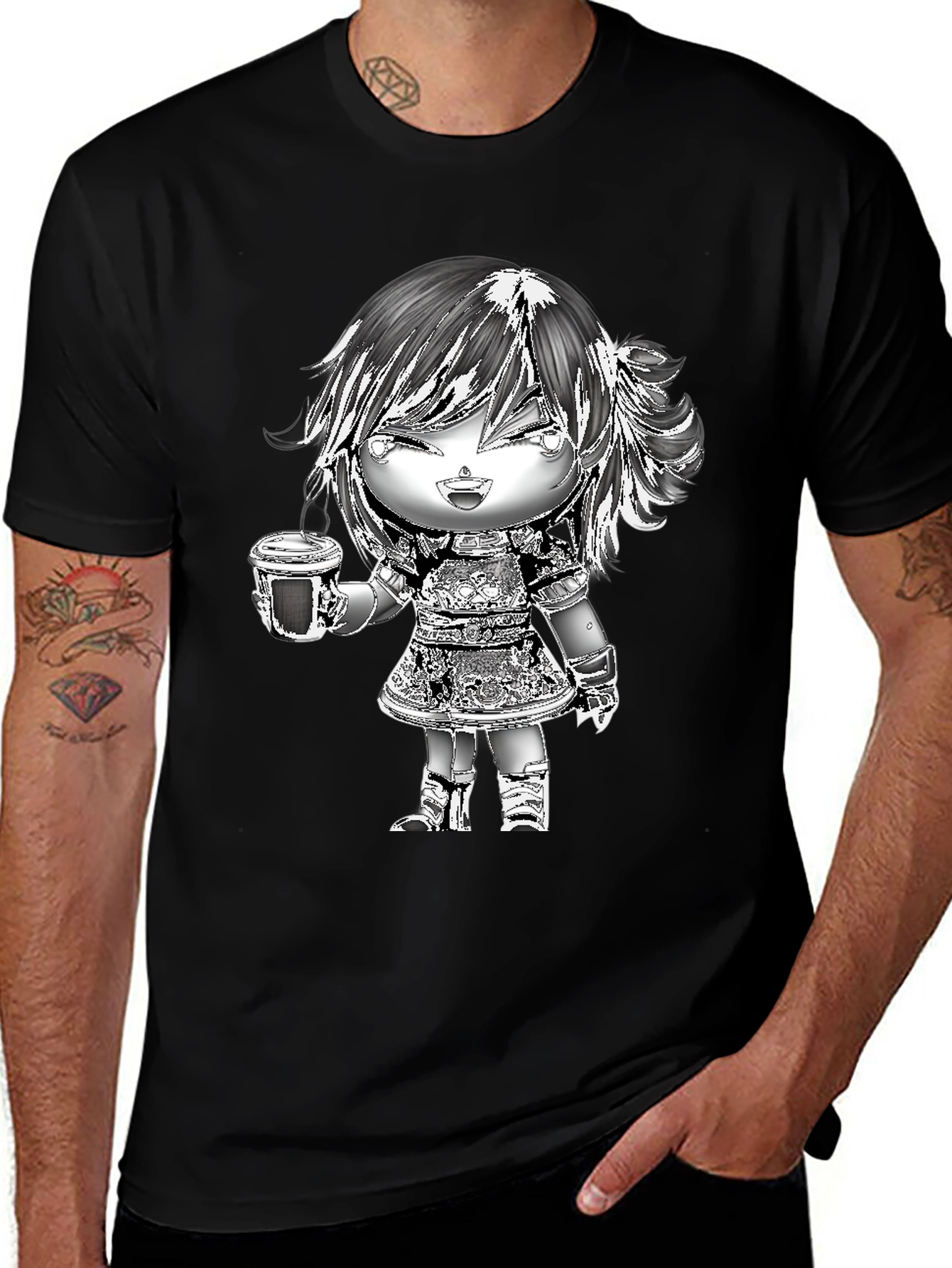Variant 6 of Anime Girl Coffee T-Shirt - Black Cotton Tee