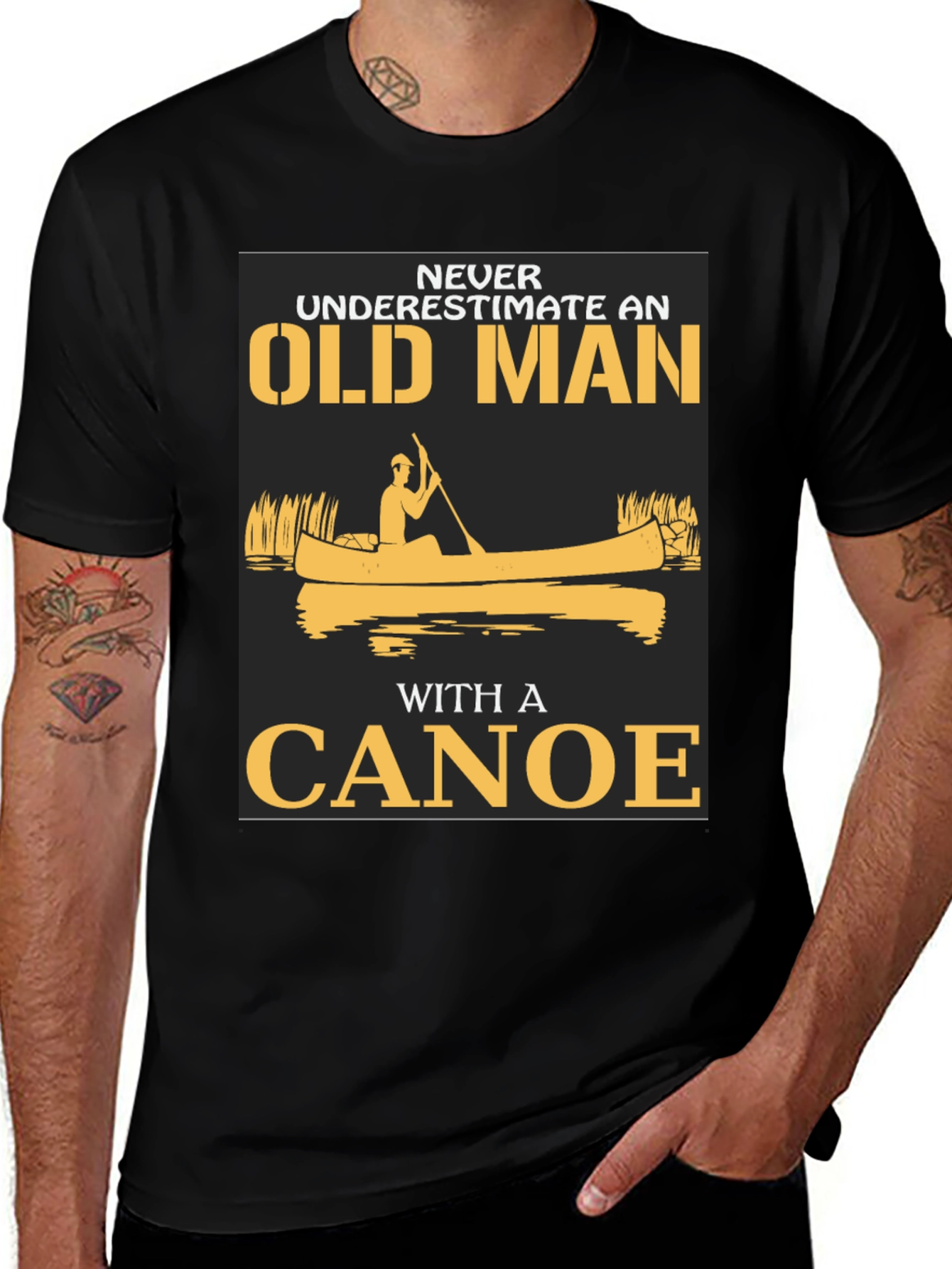 Variant 2 of Old Man Canoe Graphic Tee - Black Cotton Blend