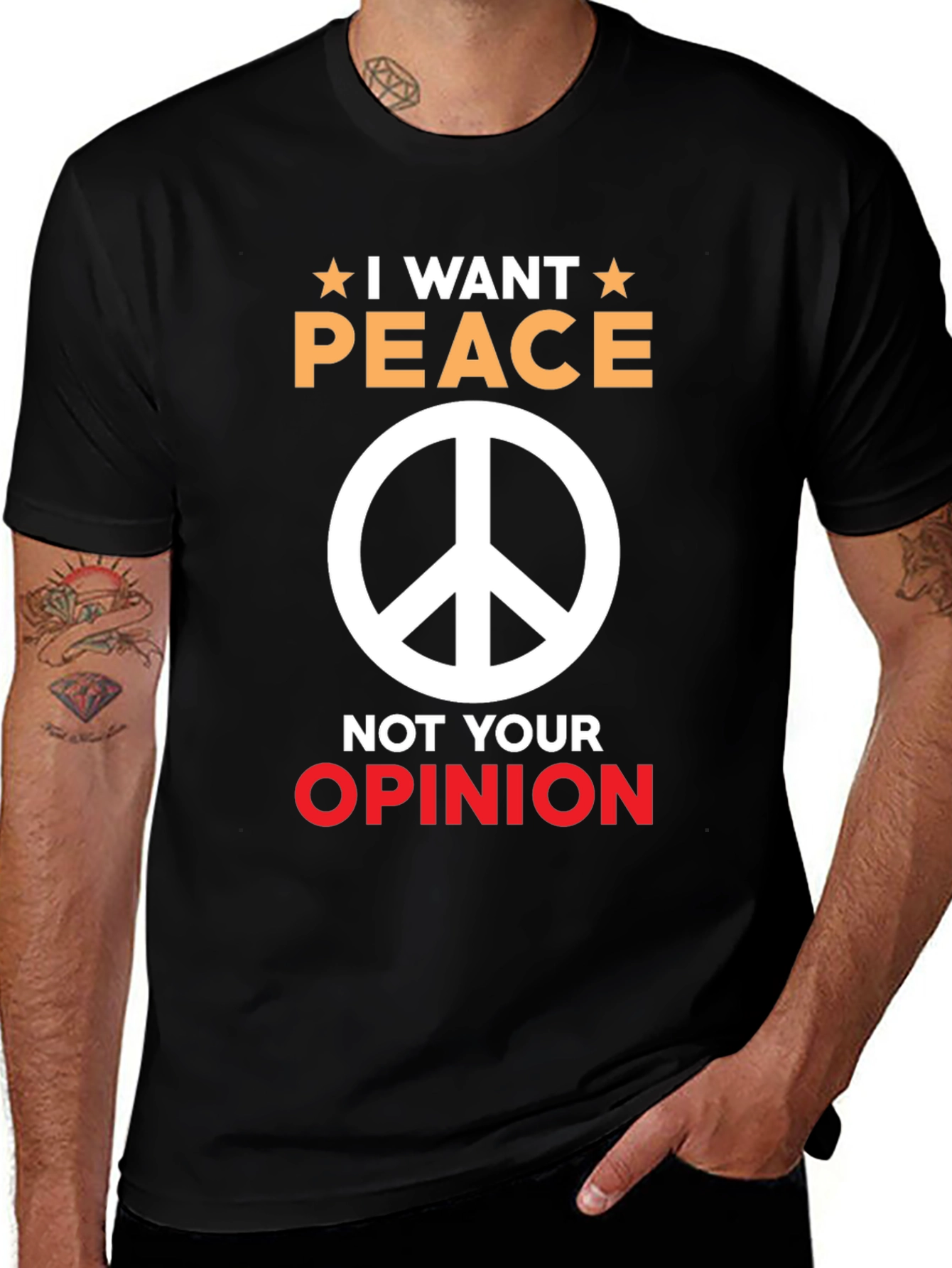 Variant 3 of I Want Peace Graphic Tee - Unisex Black T-Shirt