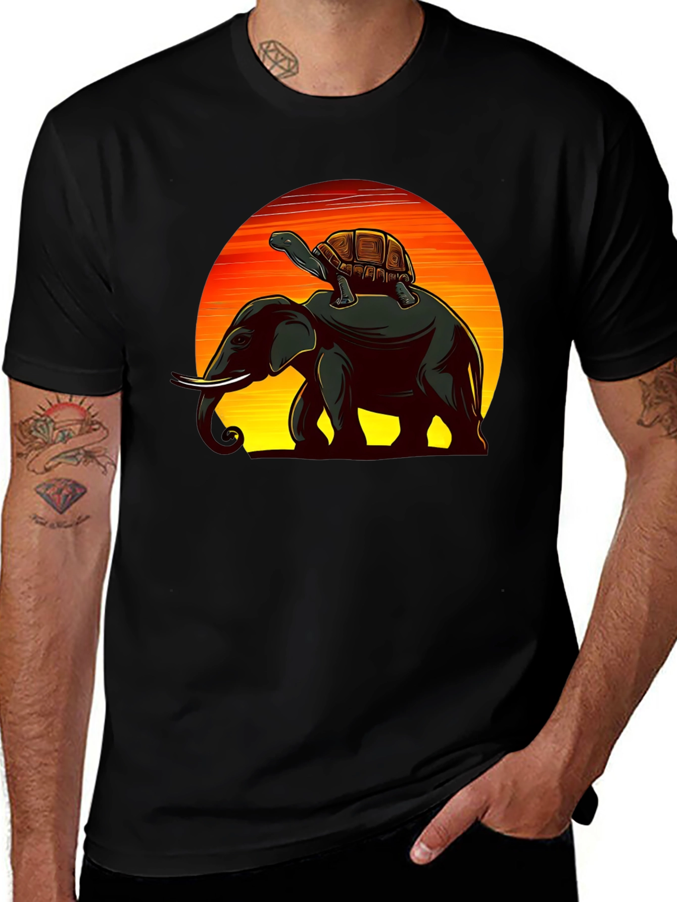 Variant 8 of Elephant & Turtle Graphic Black T-Shirt