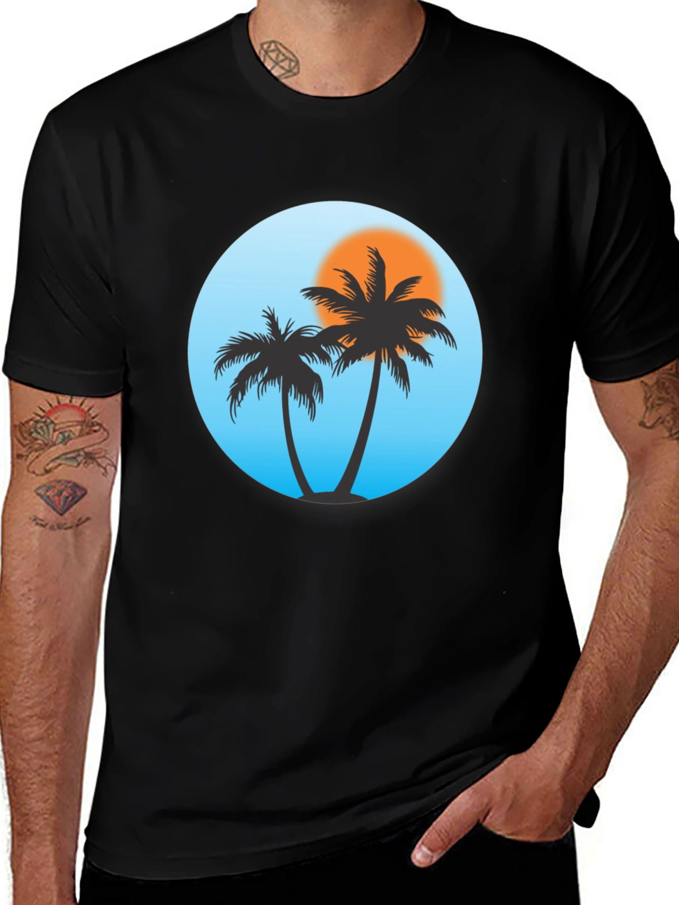 Black Tropical Palm Tree Black T-Shirt main image