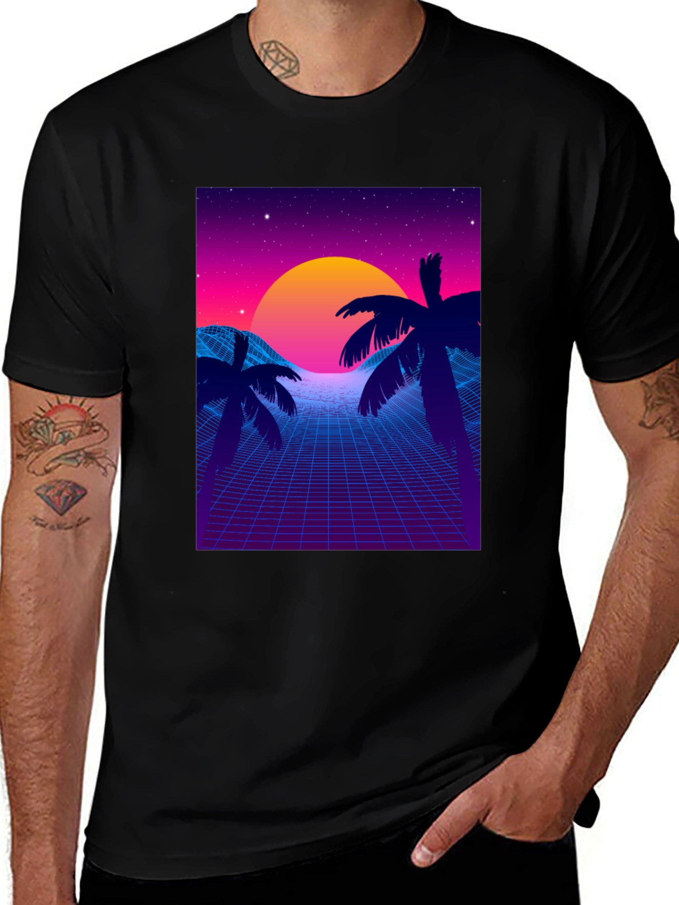 Variant 15 of Retro Sunset T-Shirt - Synthwave Palm Tee