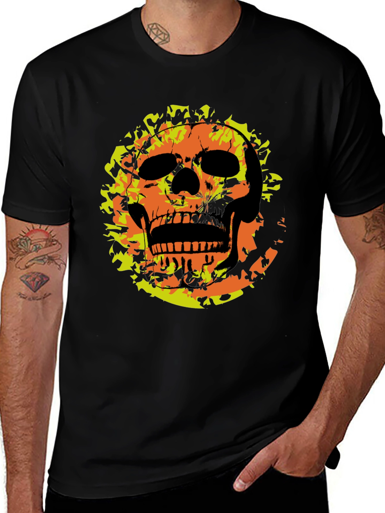 Variant 3 of Fiery Skull Graphic Tee - Bold Black T-Shirt