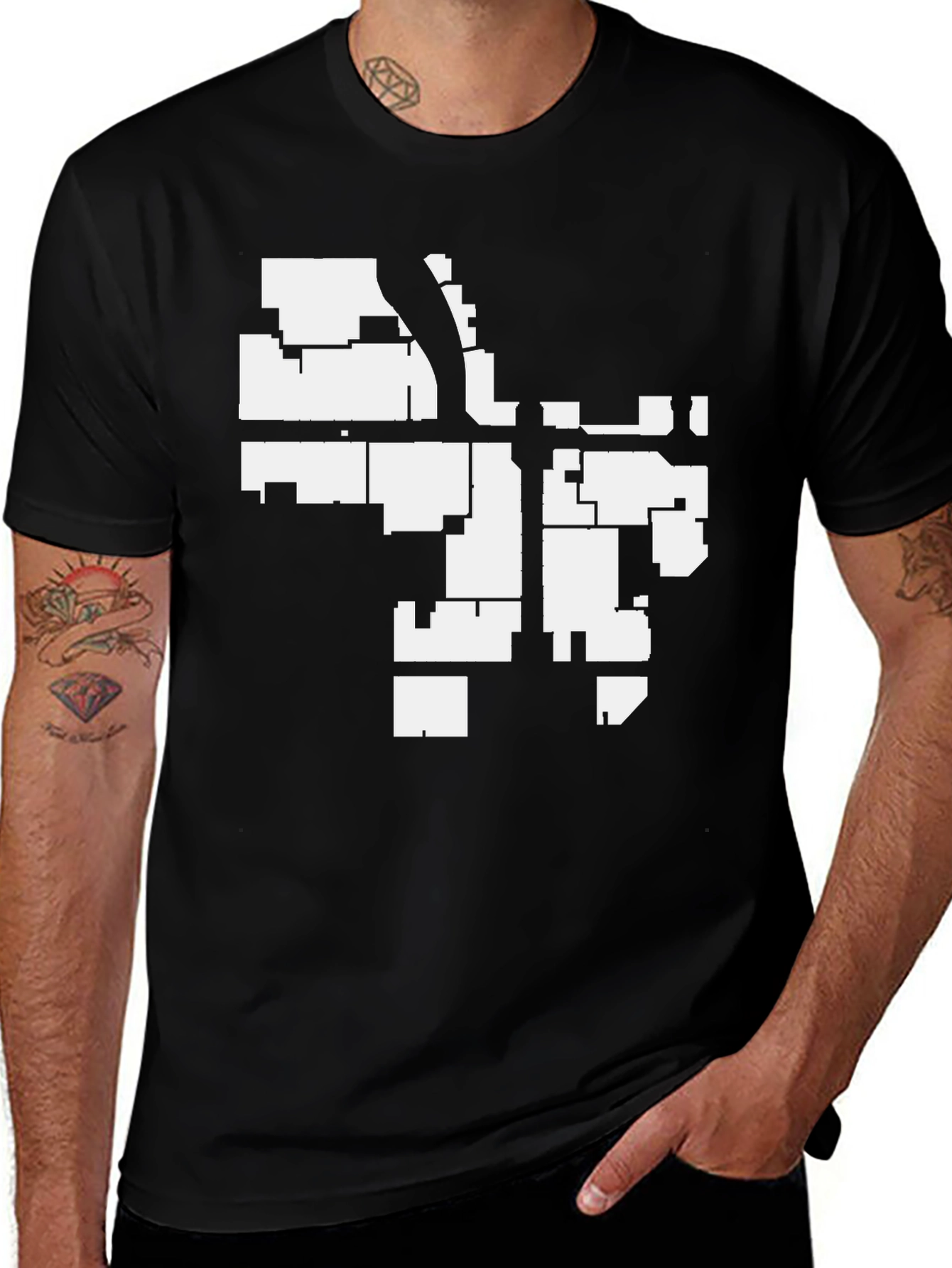 Variant 27 of Abstract Cityscape Graphic Tee - Black Cotton Blend