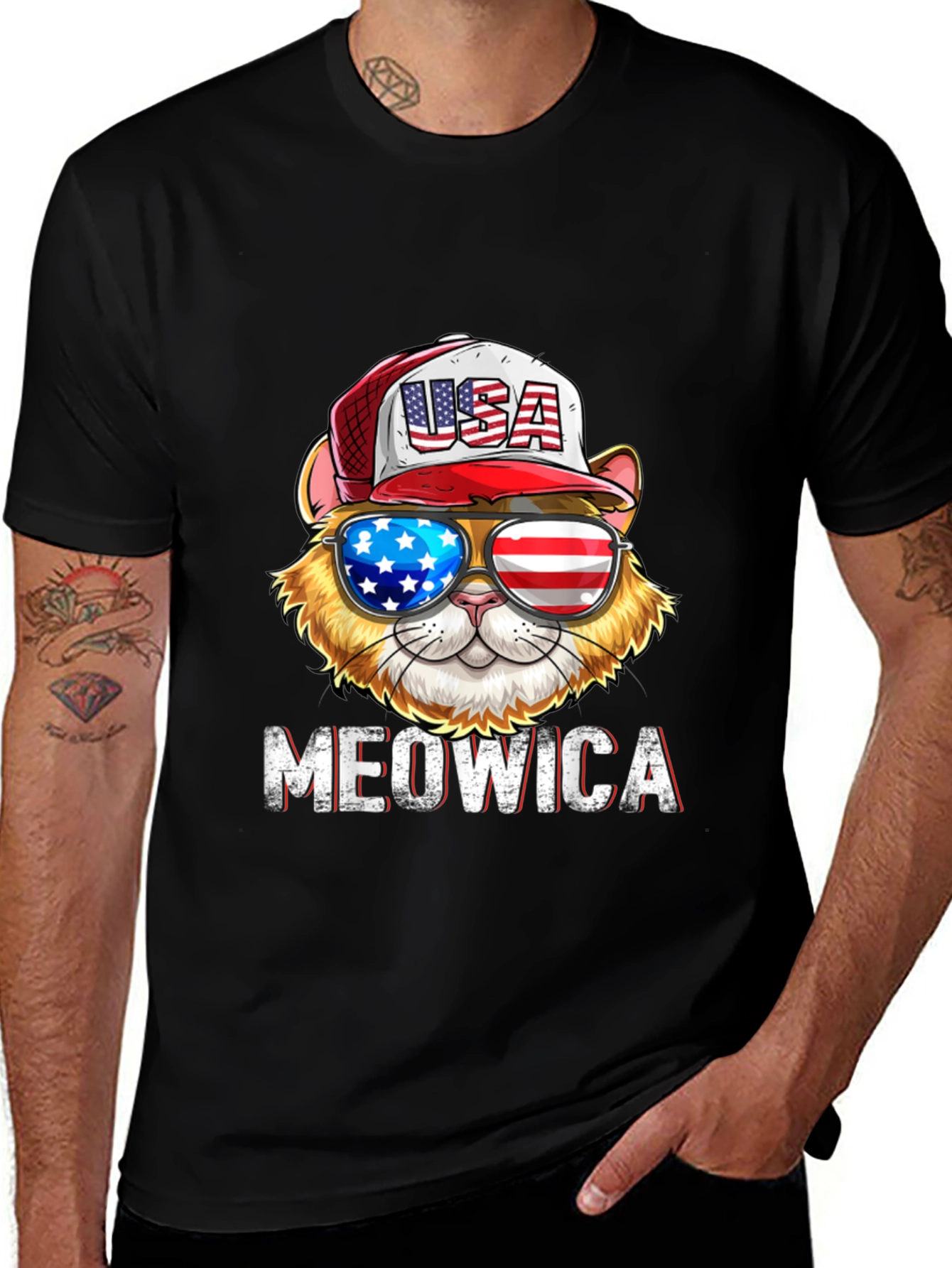 Variant 3 of Meowica Patriotic Cat T-Shirt