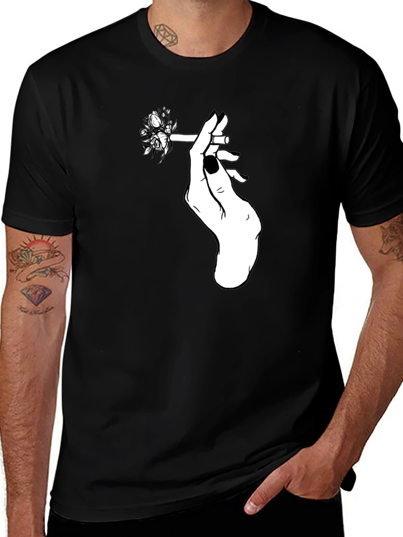 Variant 5 of Floral Cigarette Graphic Tee - Black