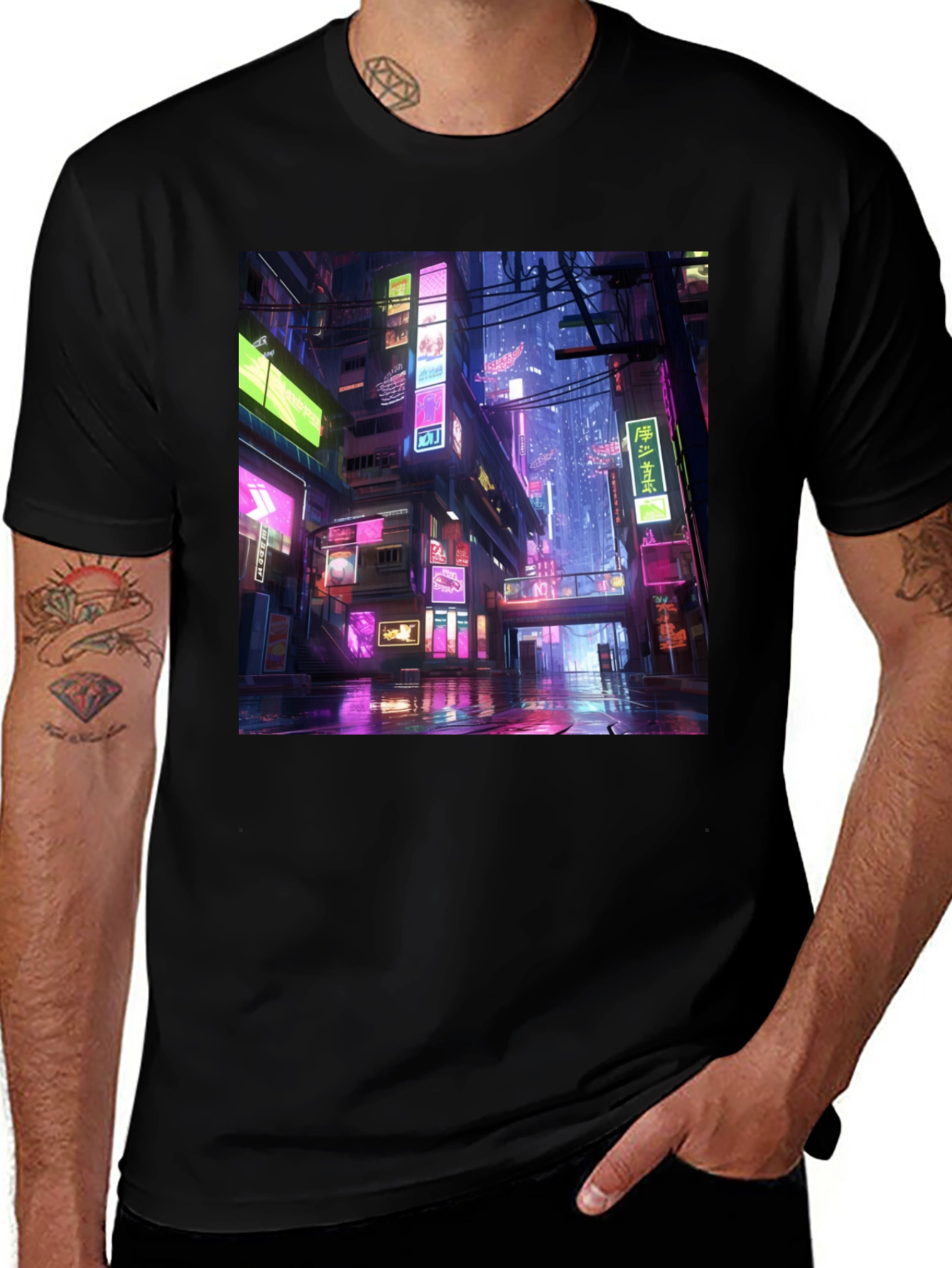 Variant 10 of Cyberpunk Cityscape Graphic Tee