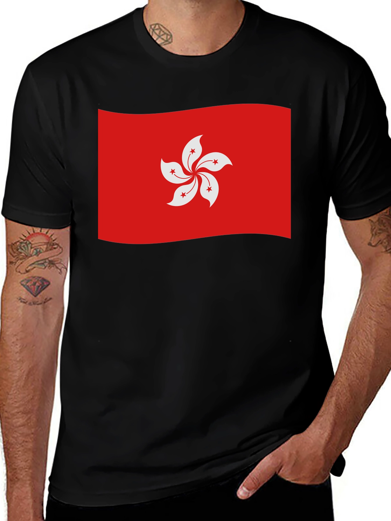 Variant 27 of Hong Kong Flag T-Shirt - Black, Unisex