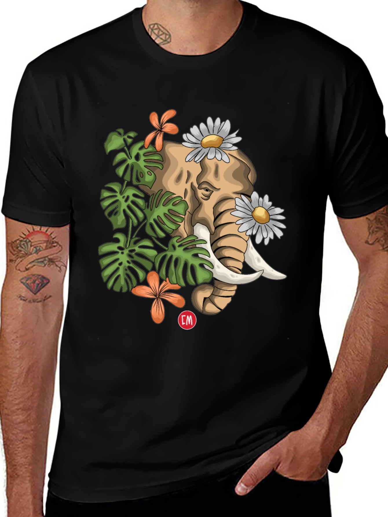 Variant 22 of Elephant Floral Graphic Tee - Nature Inspired Design