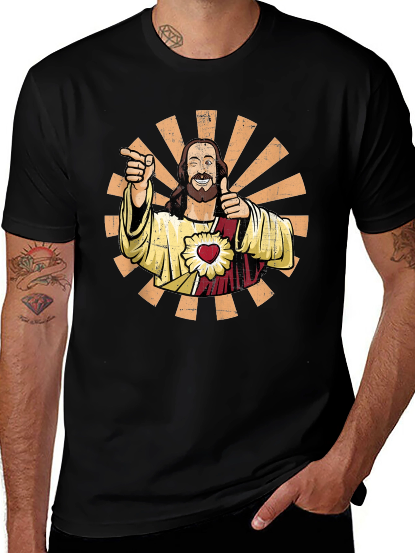 Variant 8 of Funny Jesus Pointing Graphic Tee - Black