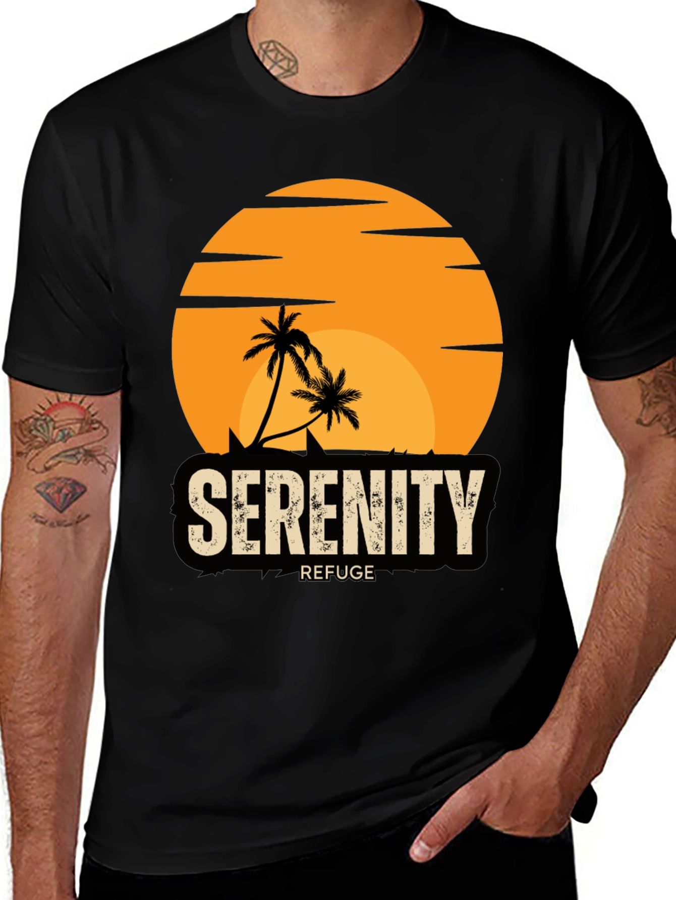 Variant 14 of Serenity Refuge T-Shirt - Tropical Palm Tree Sunset Tee