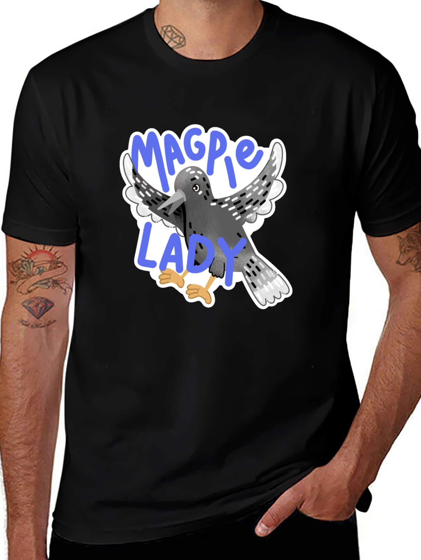 Black Magpie Lady Graphic Tee - Bird Lover T-Shirt main image