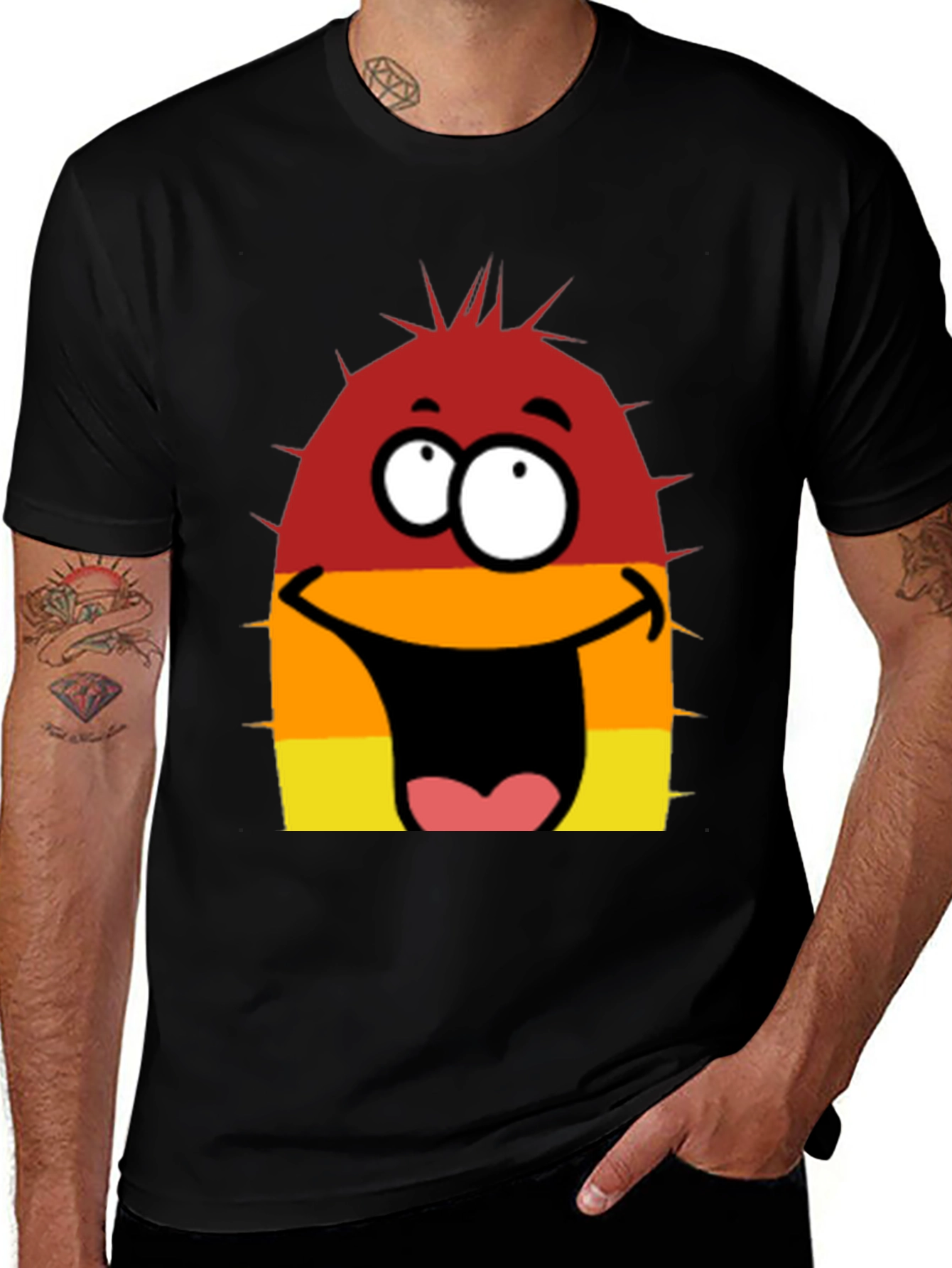 Variant 17 of Cartoon Face Graphic Black T-Shirt
