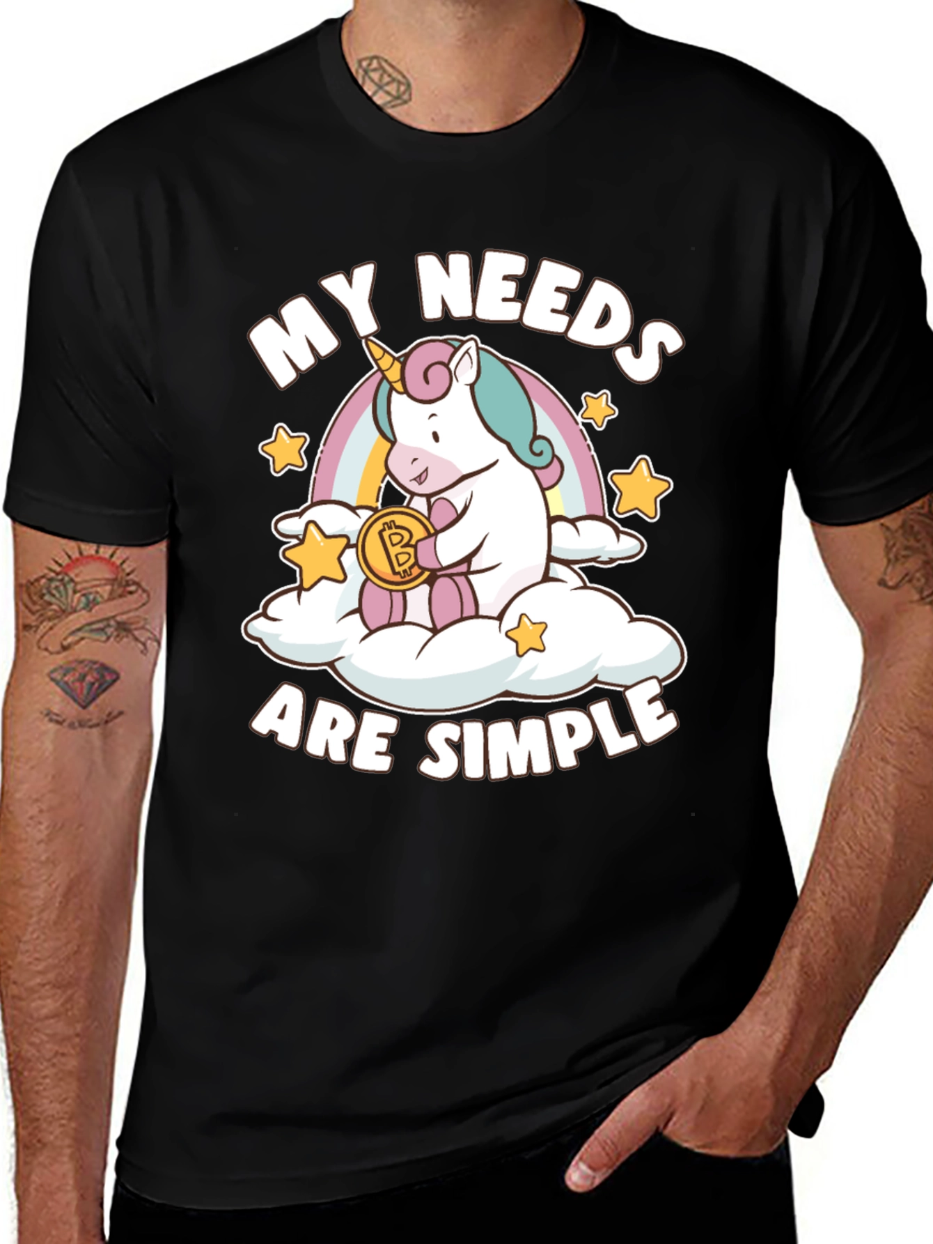Variant 22 of Unicorn Bitcoin T-Shirt - My Needs Are Simple Black Tee