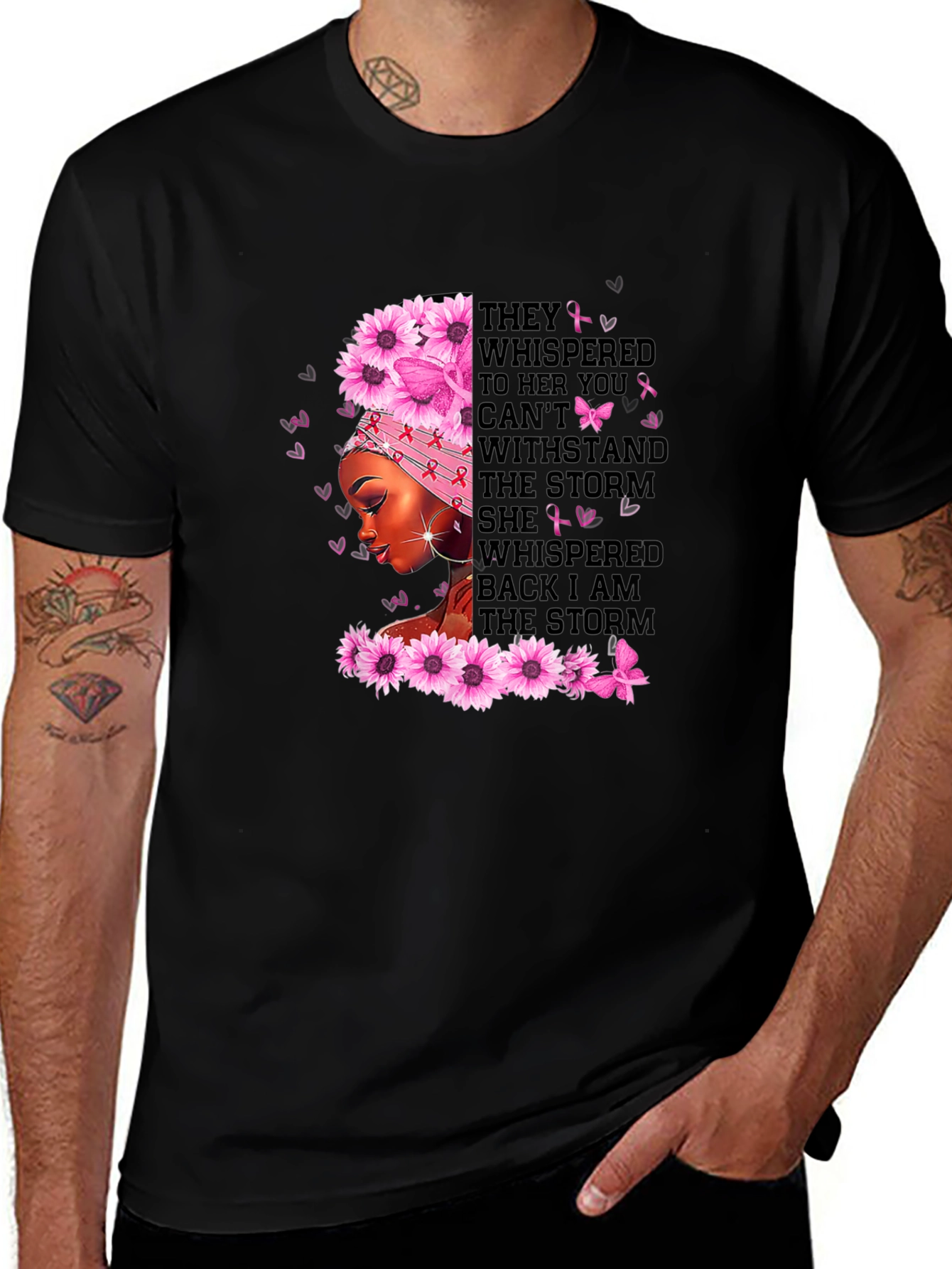 Variant 26 of I am the Storm Breast Cancer Awareness Black T-Shirt
