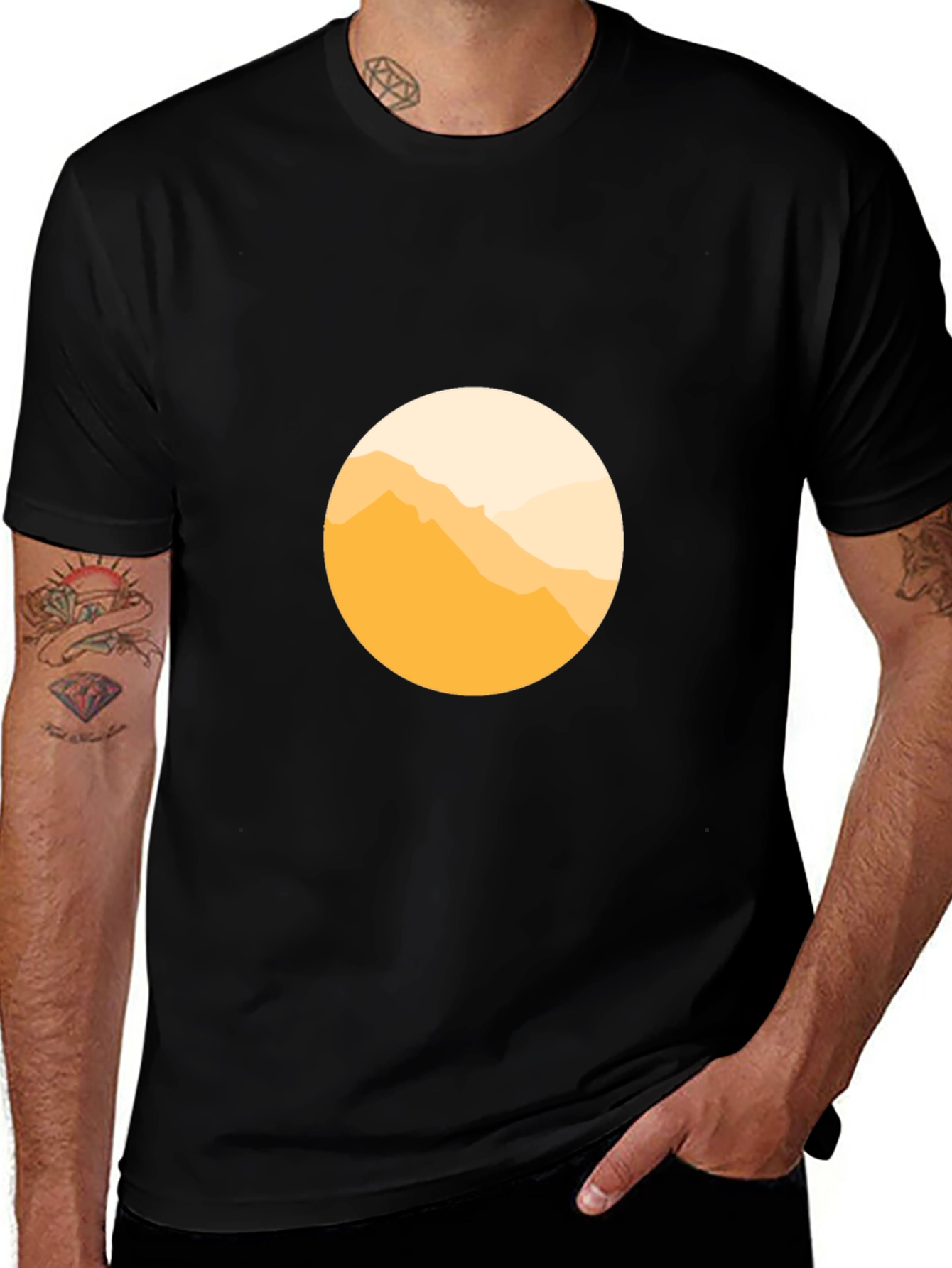 Variant 25 of Men's Black T-Shirt with Mountain Circle Graphic