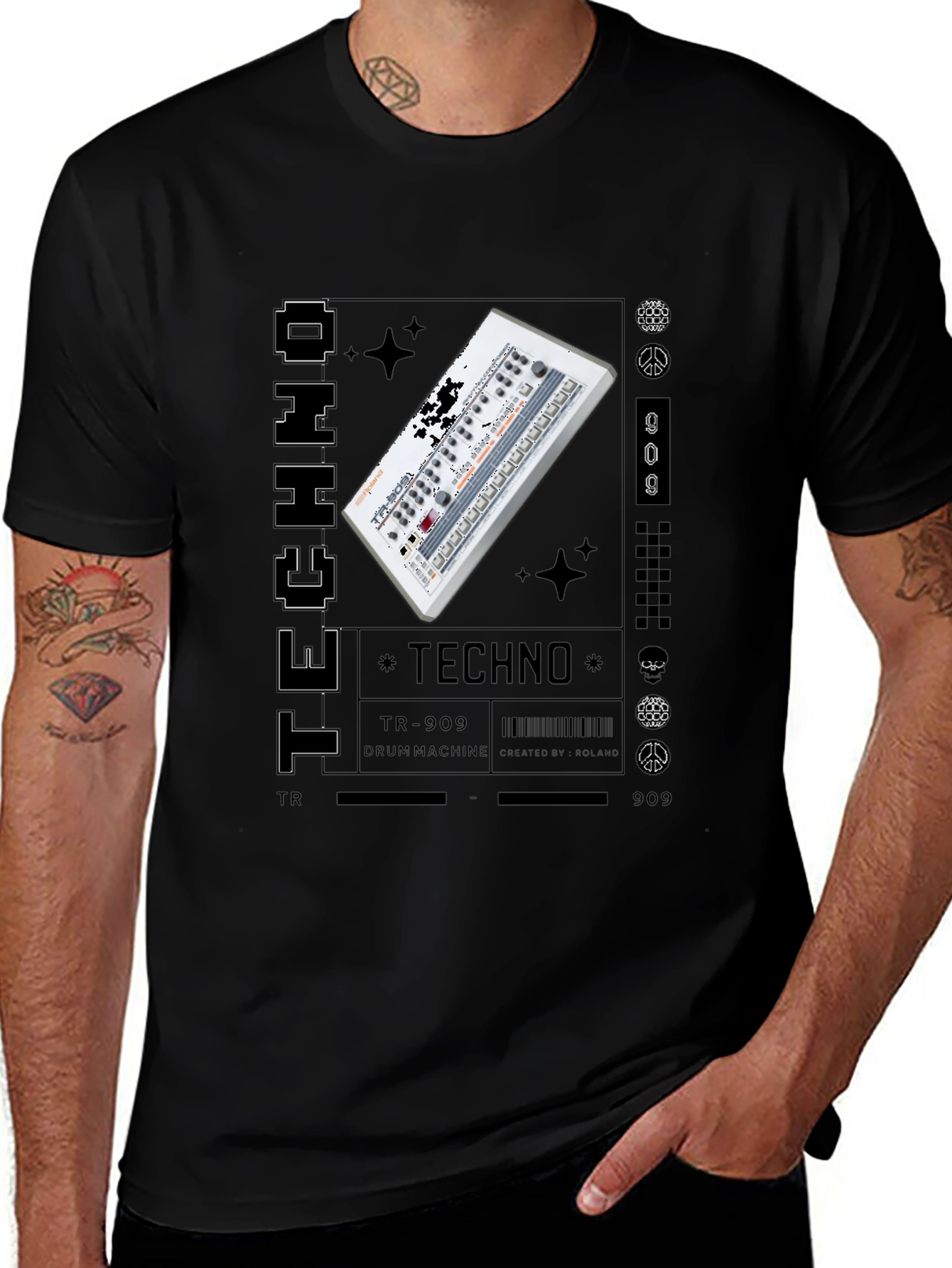 Black Techno Music Graphic T-Shirt main image