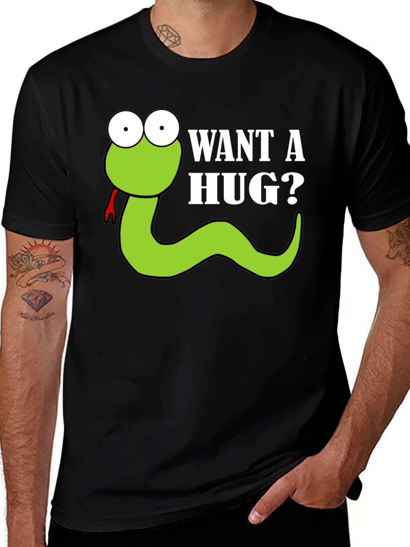 Variant 19 of Want a Hug? Funny Snake Cartoon Graphic T-Shirt