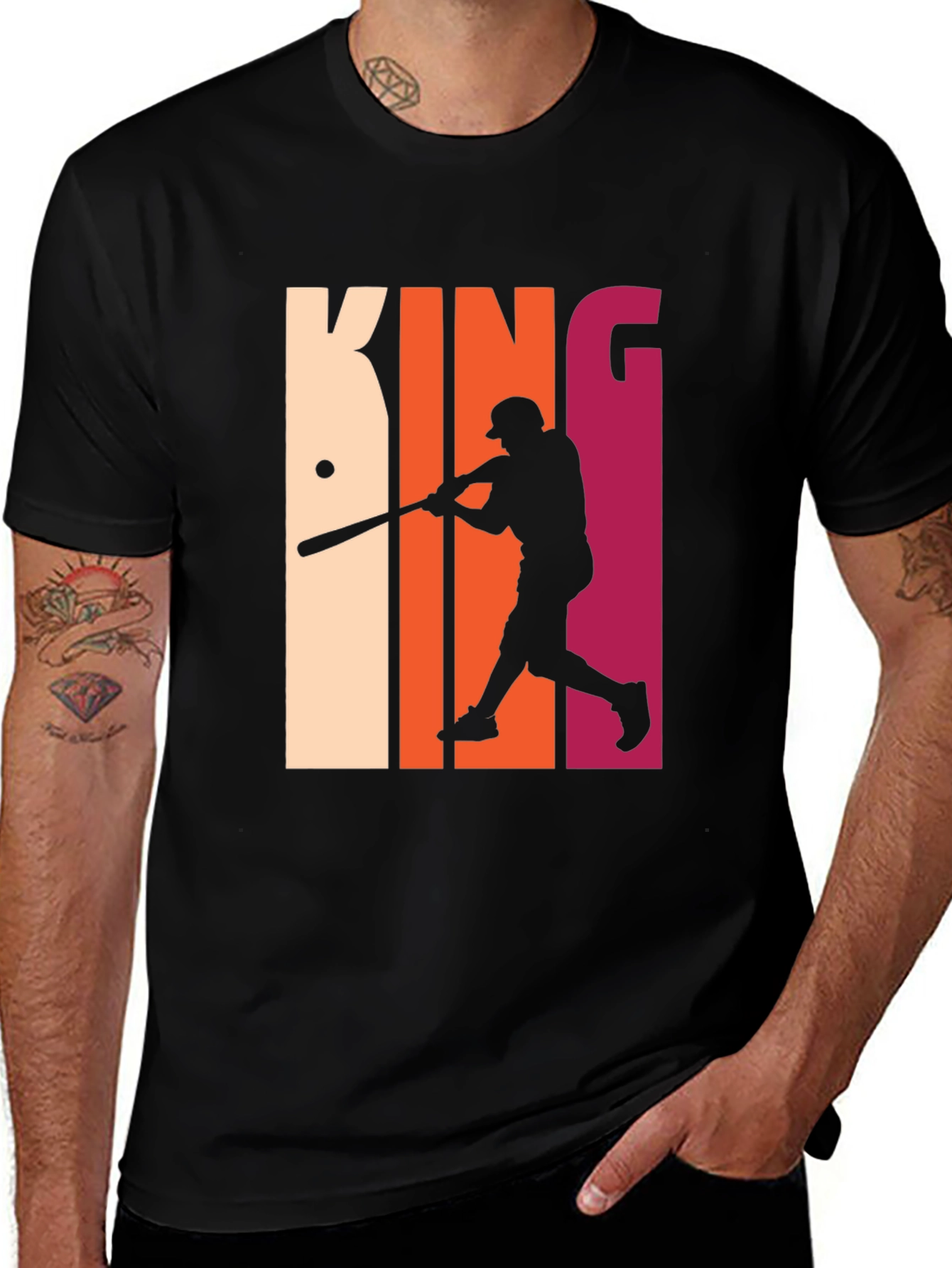 Black King Baseball Player Graphic T-Shirt main image