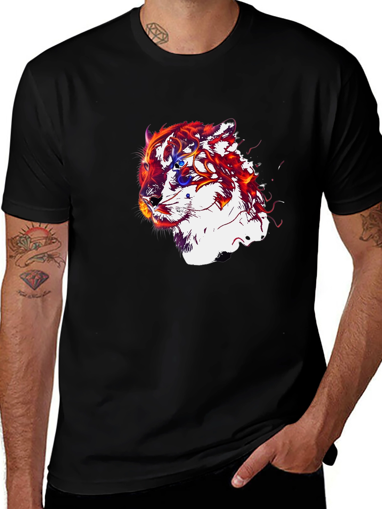 Variant 12 of Fiery Tiger Graphic Black T-Shirt