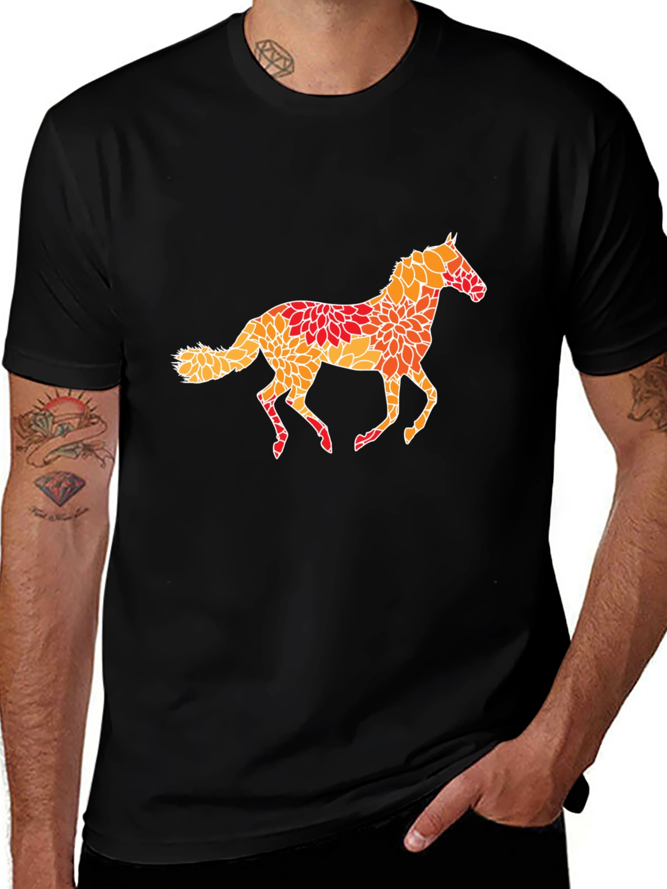 Variant 20 of Floral Horse Graphic Tee - Stylish Men's Black T-Shirt