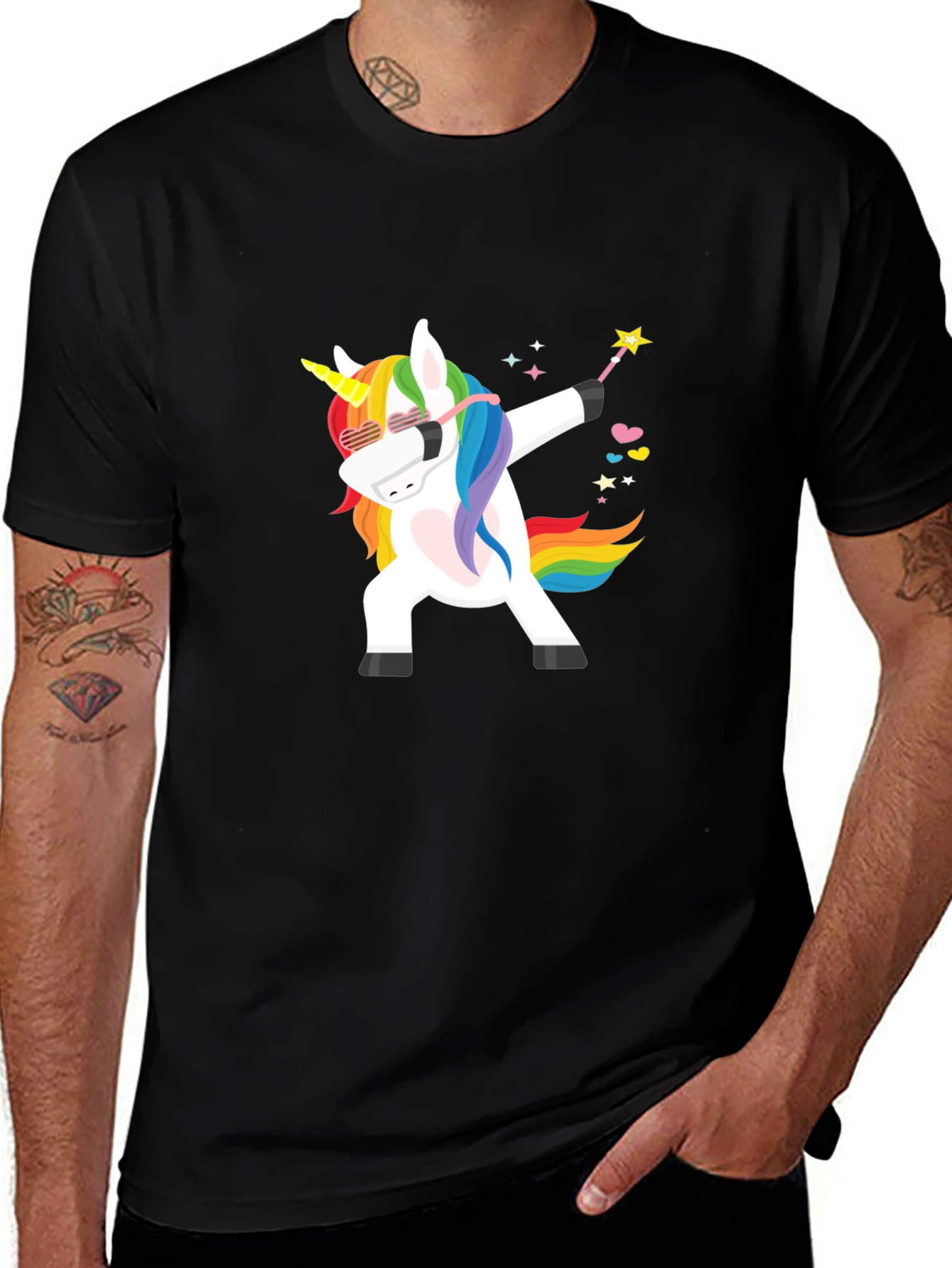 Variant 15 of Dabbing Unicorn Graphic Tee - Black Cotton Shirt