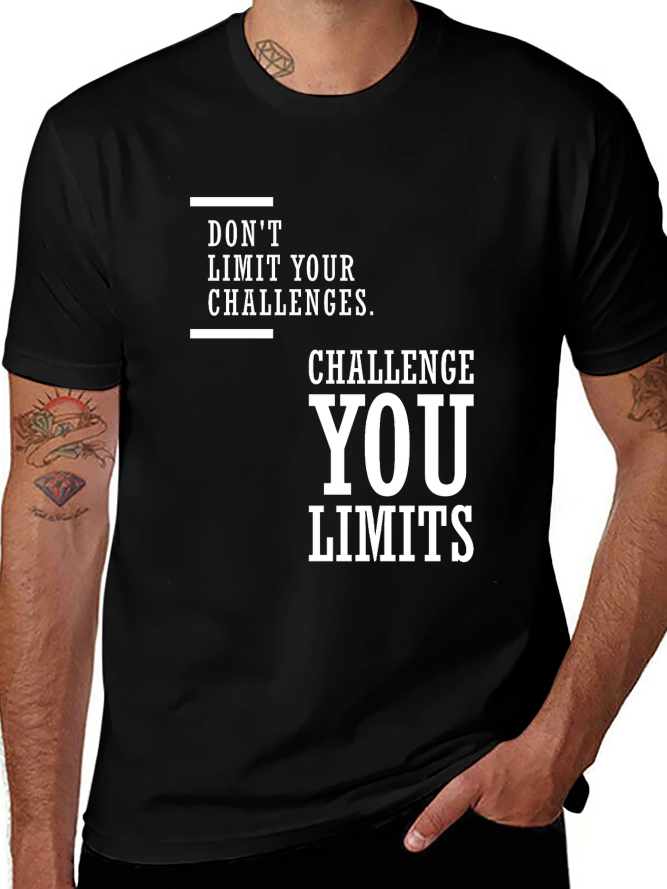 Variant 29 of Challenge You Limits Graphic Tee - Motivational Black T-Shirt