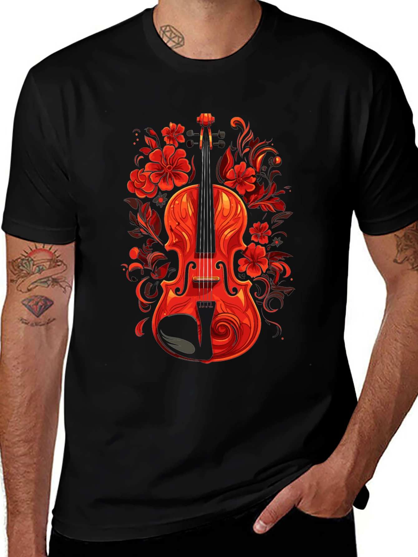 Variant 7 of Floral Violin Graphic Tee - Stylish Music Lover Shirt