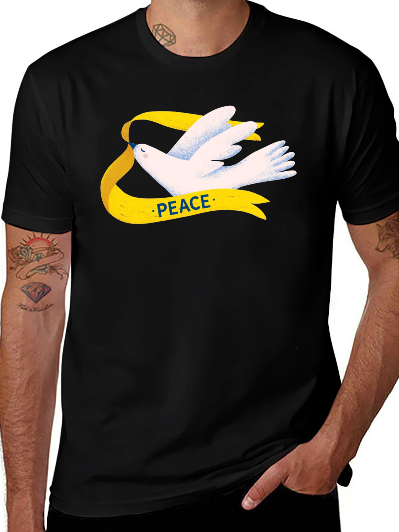 Variant 26 of Peace Dove T-Shirt - Black Cotton Graphic Tee